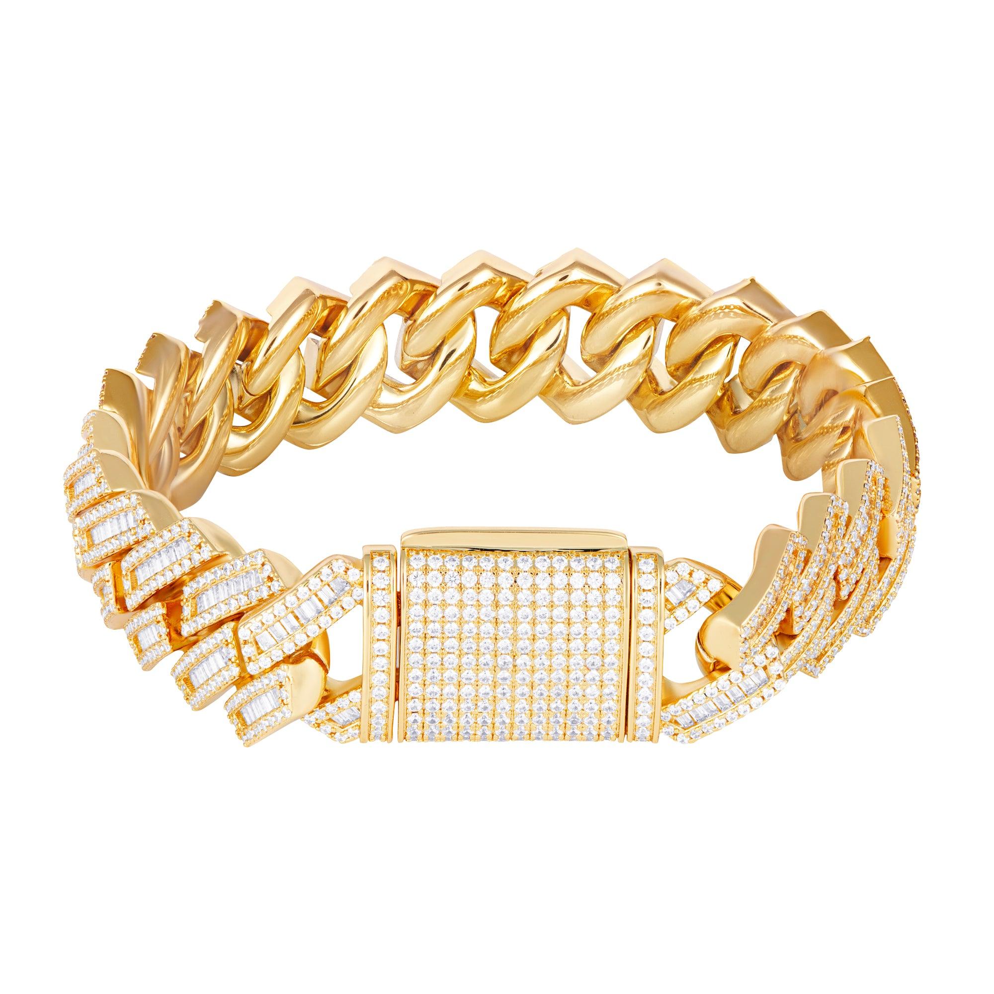 Baguette Prong Cuban Link 15mm Złoto - IcedStuff