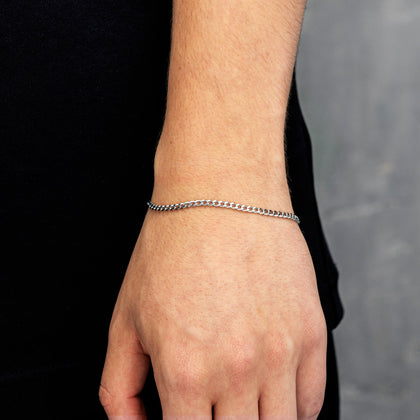 Bracciale a maglie cubane in oro bianco da 3 mm