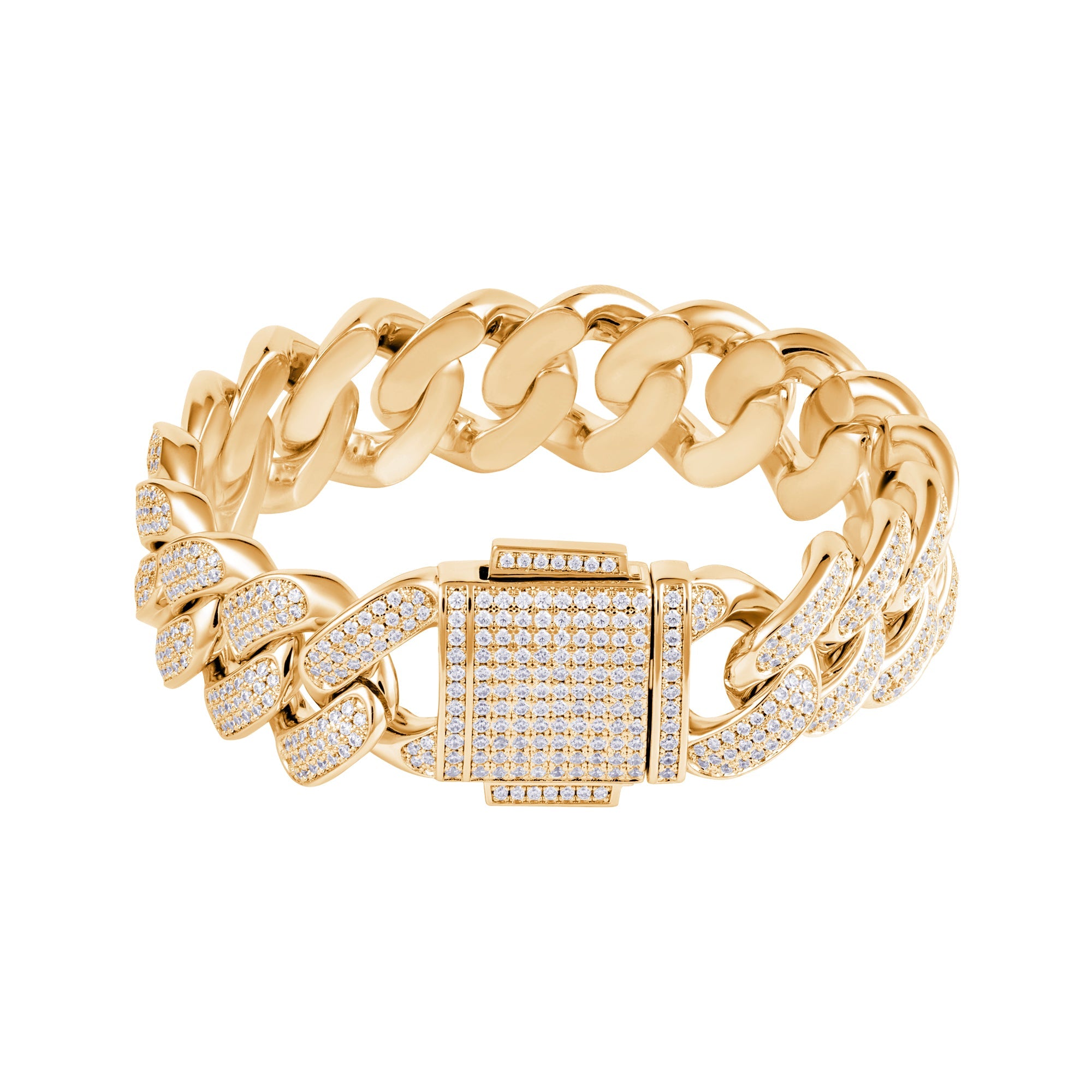 Pulsera de eslabones cubanos con diamantes 18 mm de oro