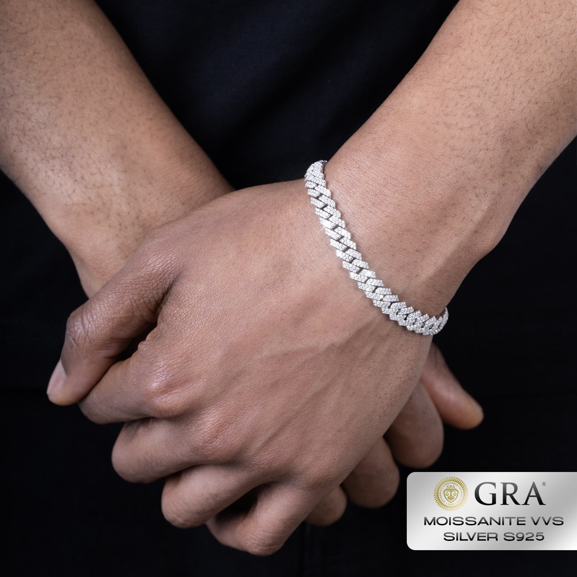 Diamond Prong Cuban Link Bracelet 8mm Moissanite VVS S925 White Gold