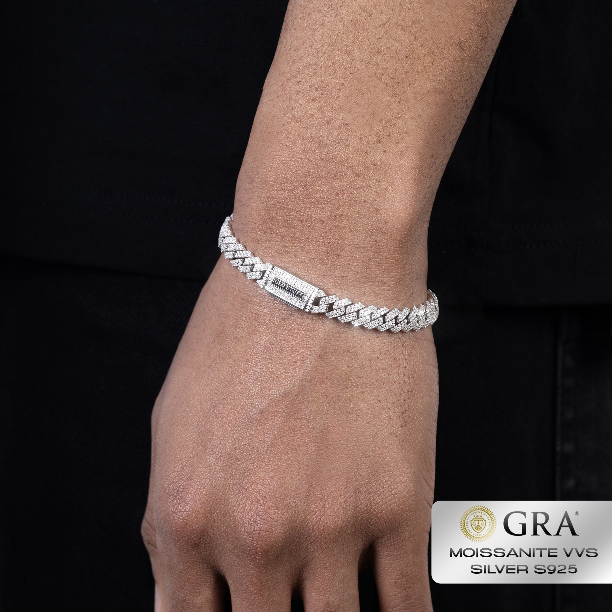 Diamond Prong Cuban Link Bracelet 8mm Moissanite VVS S925 White Gold