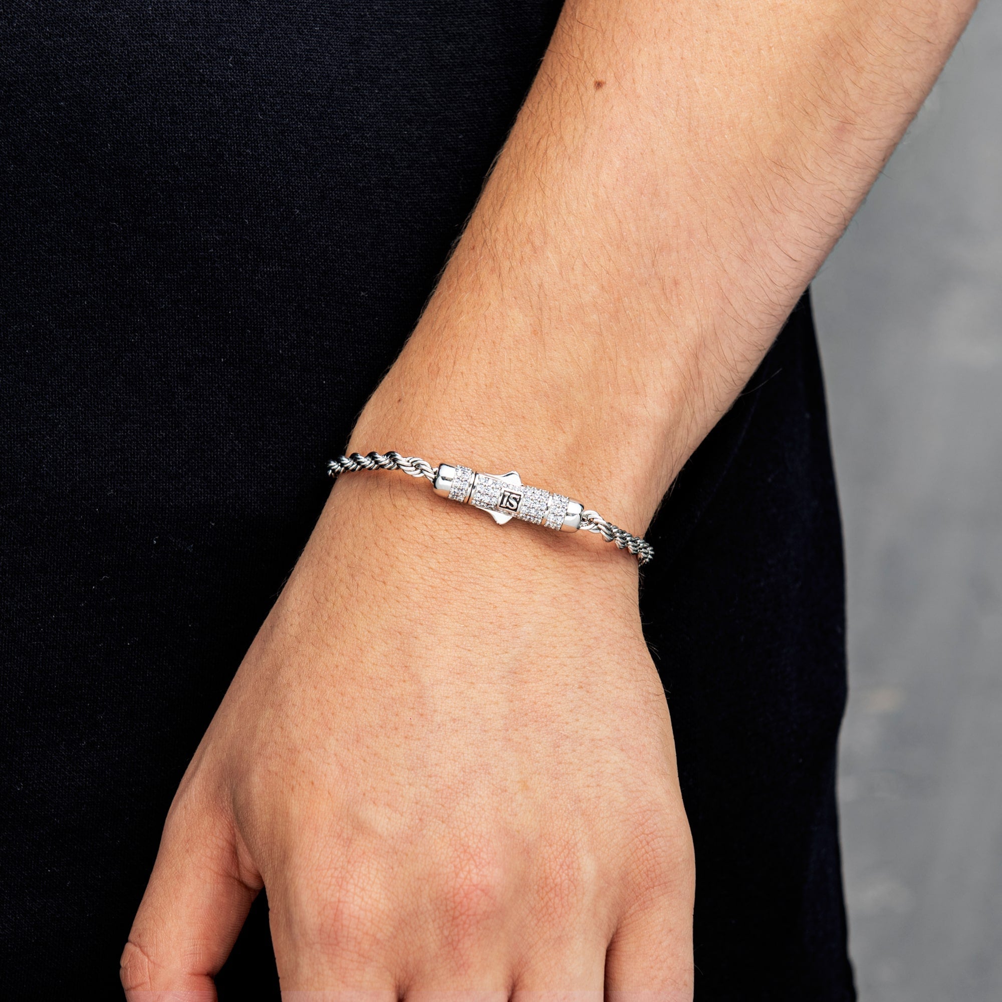 Rope Bracelet 4mm Diamond Clasp White Gold