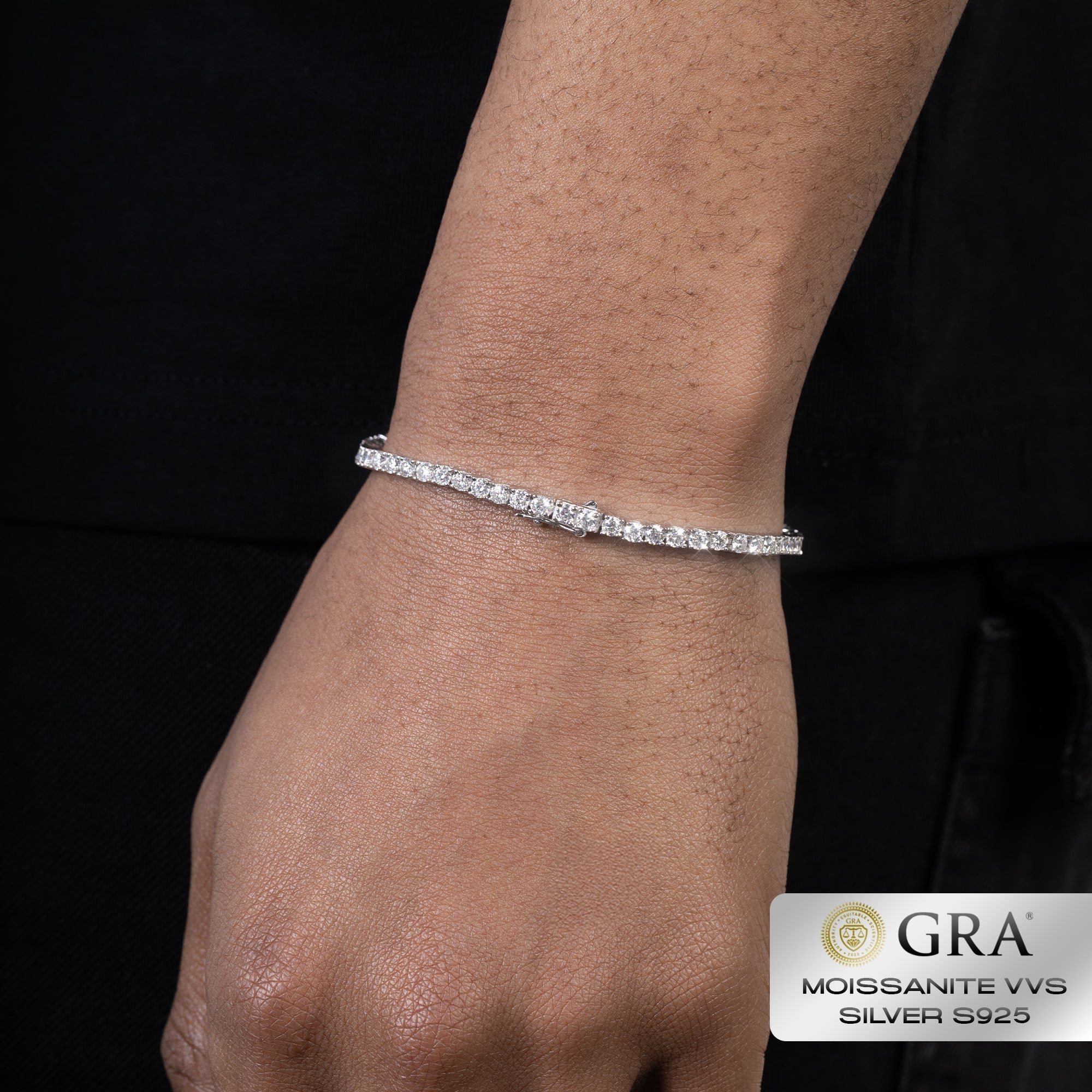 Bracelet tennis en or blanc 925 et moissanite de 3 mm