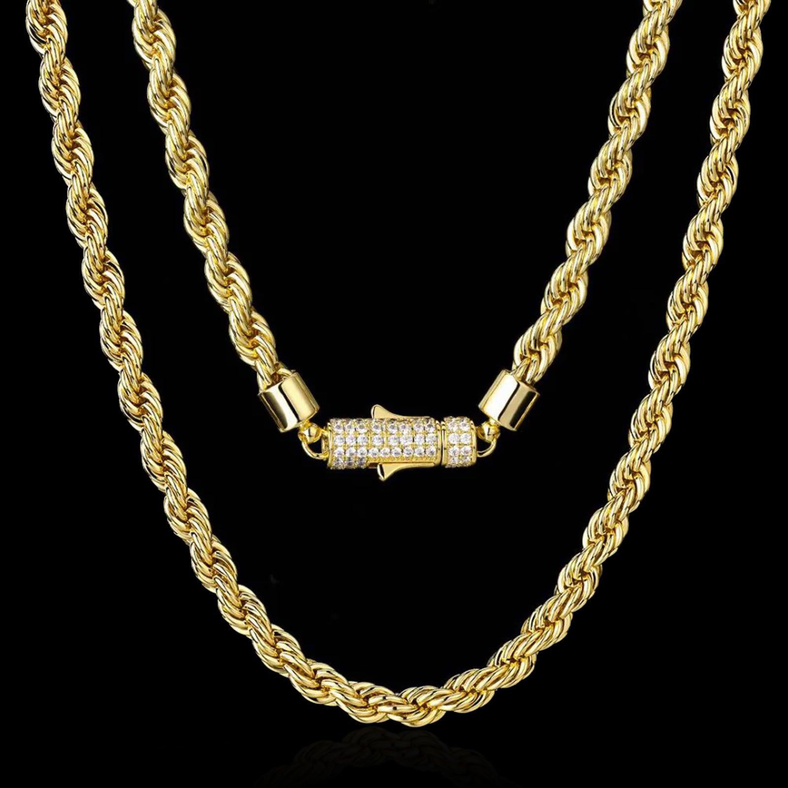 Diamond Clasp Rope Chain 6mm Gold