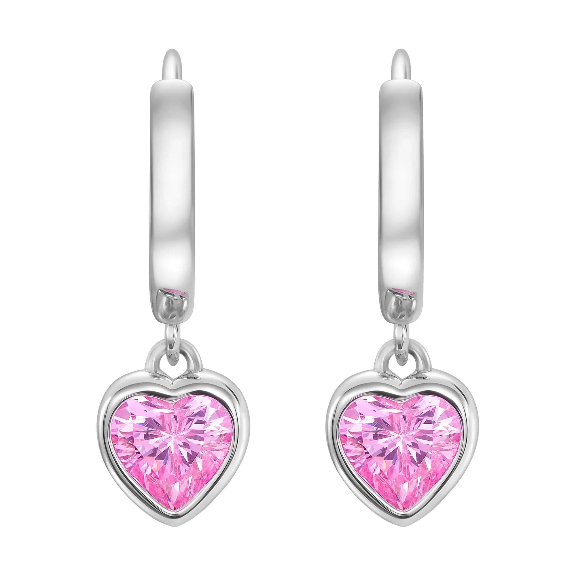 Crystal Heart Pink Earrings, White Gold S925