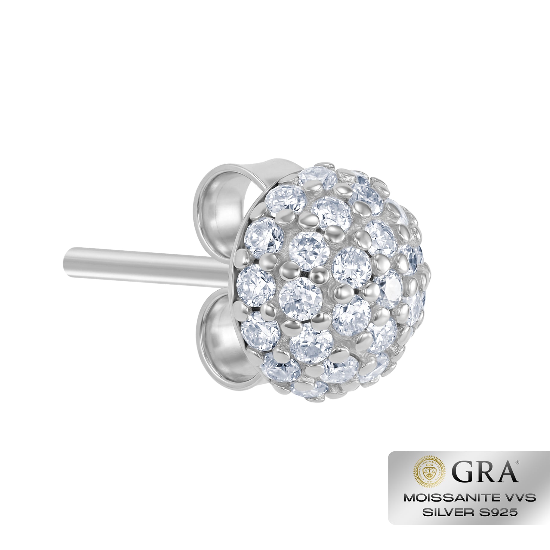 Diamond Half Ball Stud Earrings VVS S925 White Gold