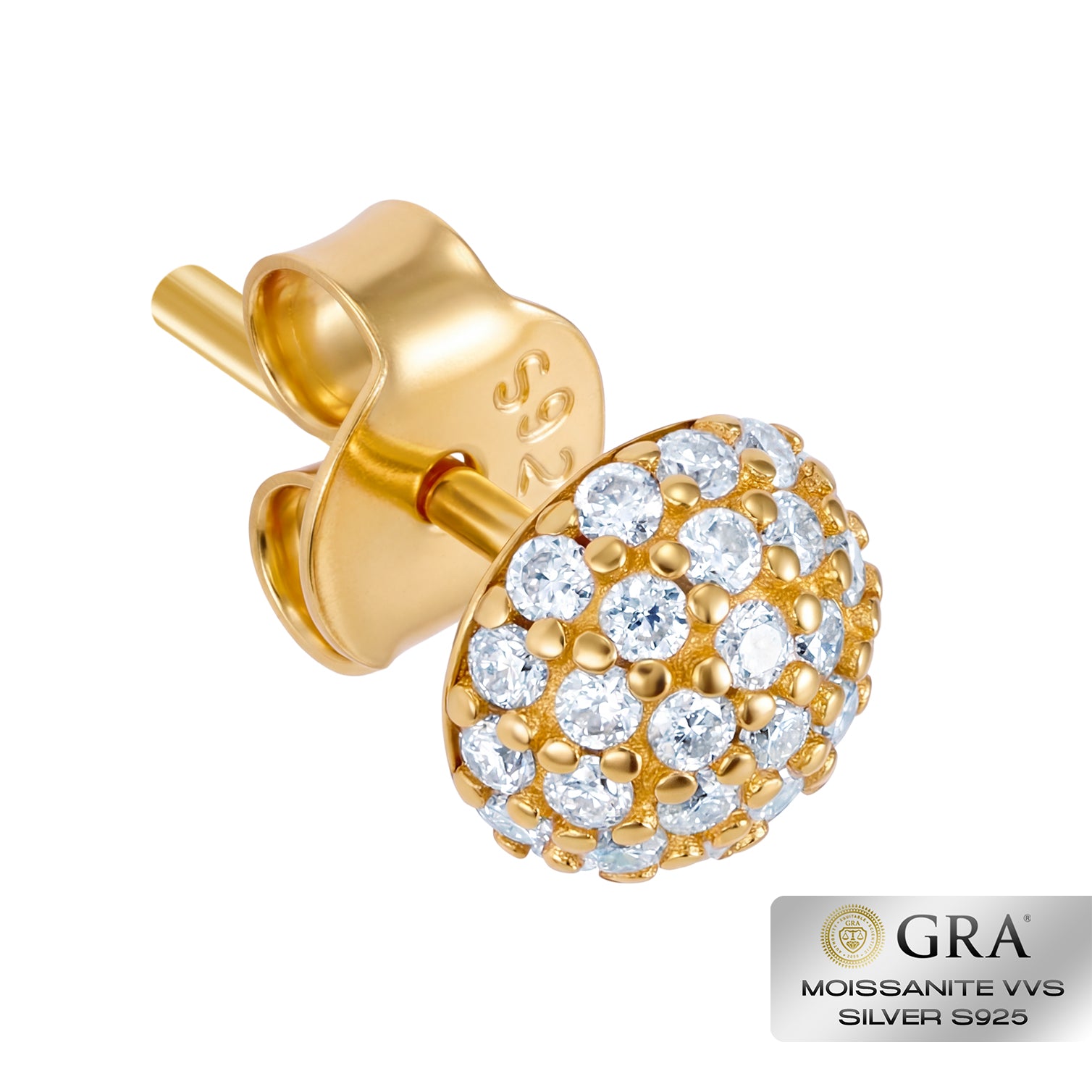 Diamond Half Ball Stud Earrings VVS S925 Gold