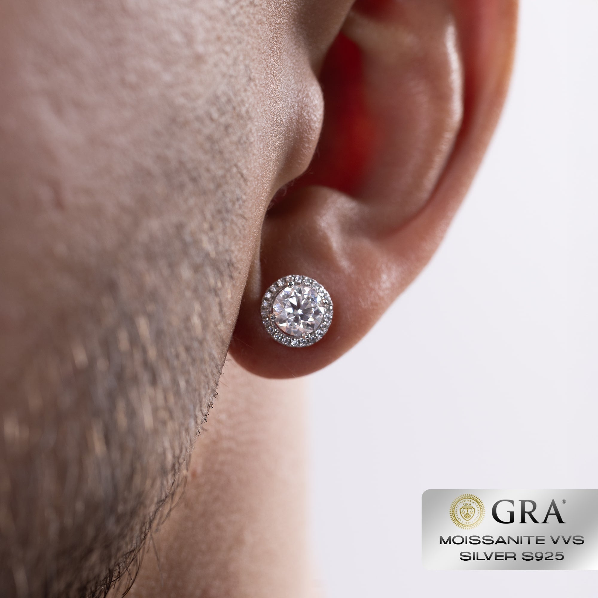 Diamond Halo Stud Earrings 2ct Moissanite VVS S925 White Gold