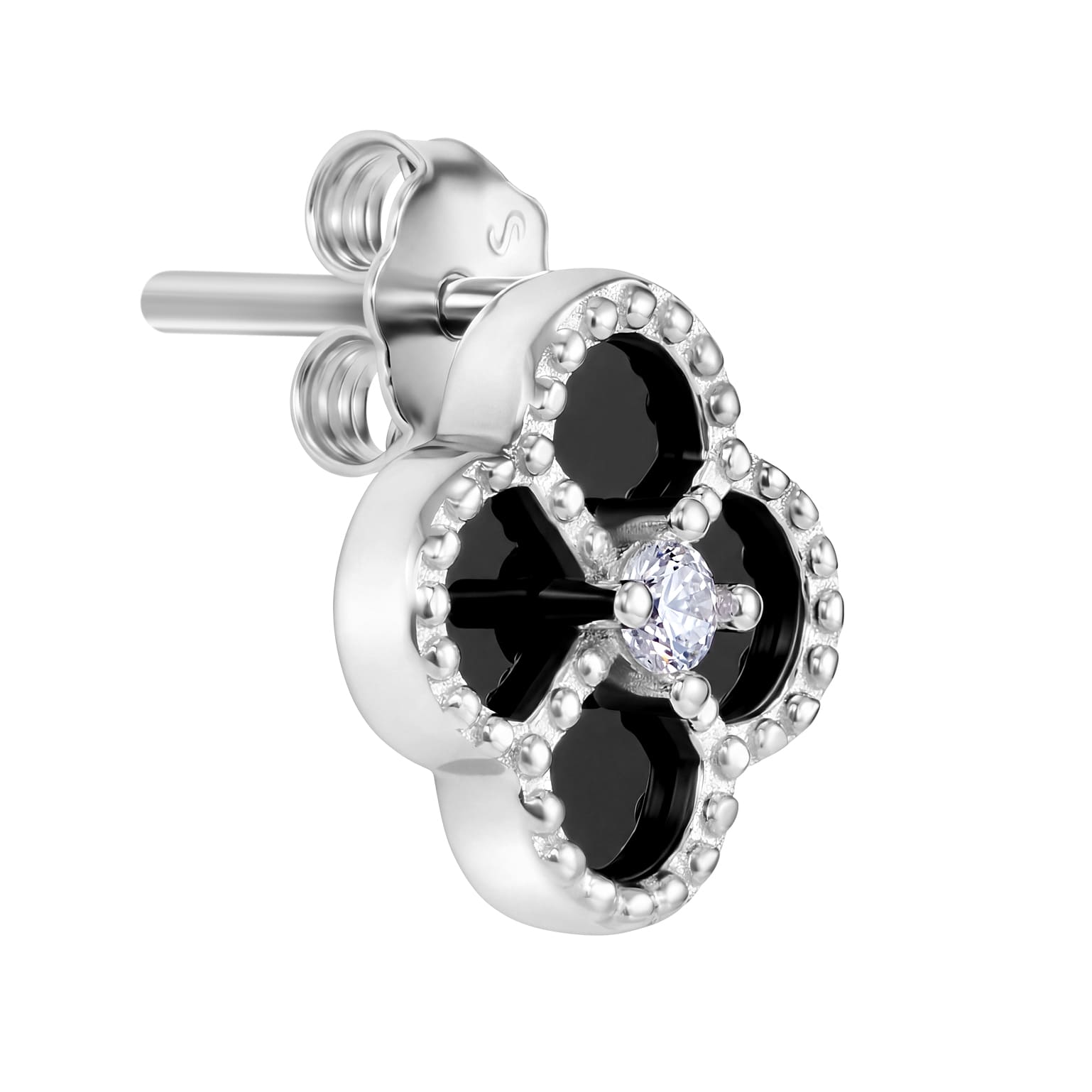 Diamond Leaf Clover Black S925 earrings