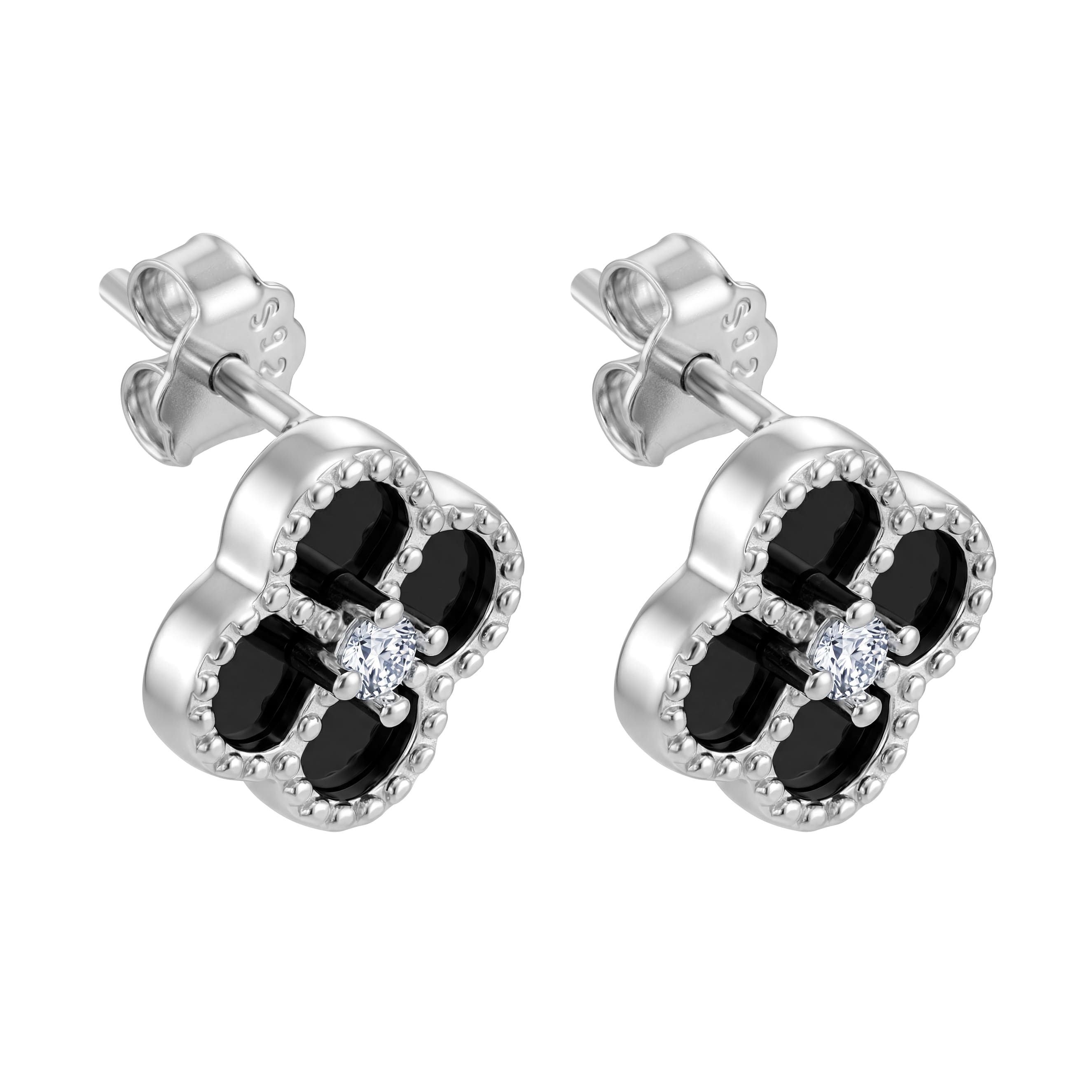 Diamond Leaf Clover Black S925 earrings