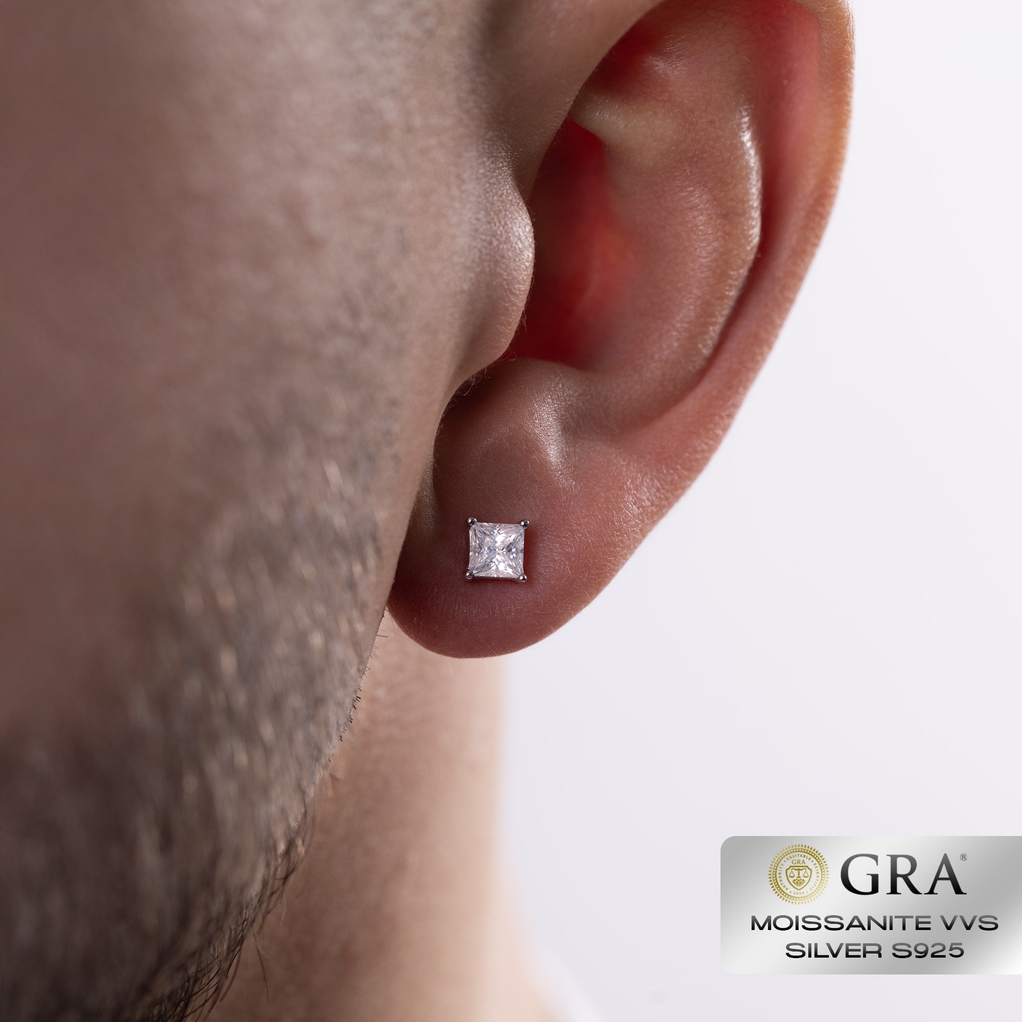 Princess Diamond Stud Earrings 1ct Moissanite VVS S925 White Gold