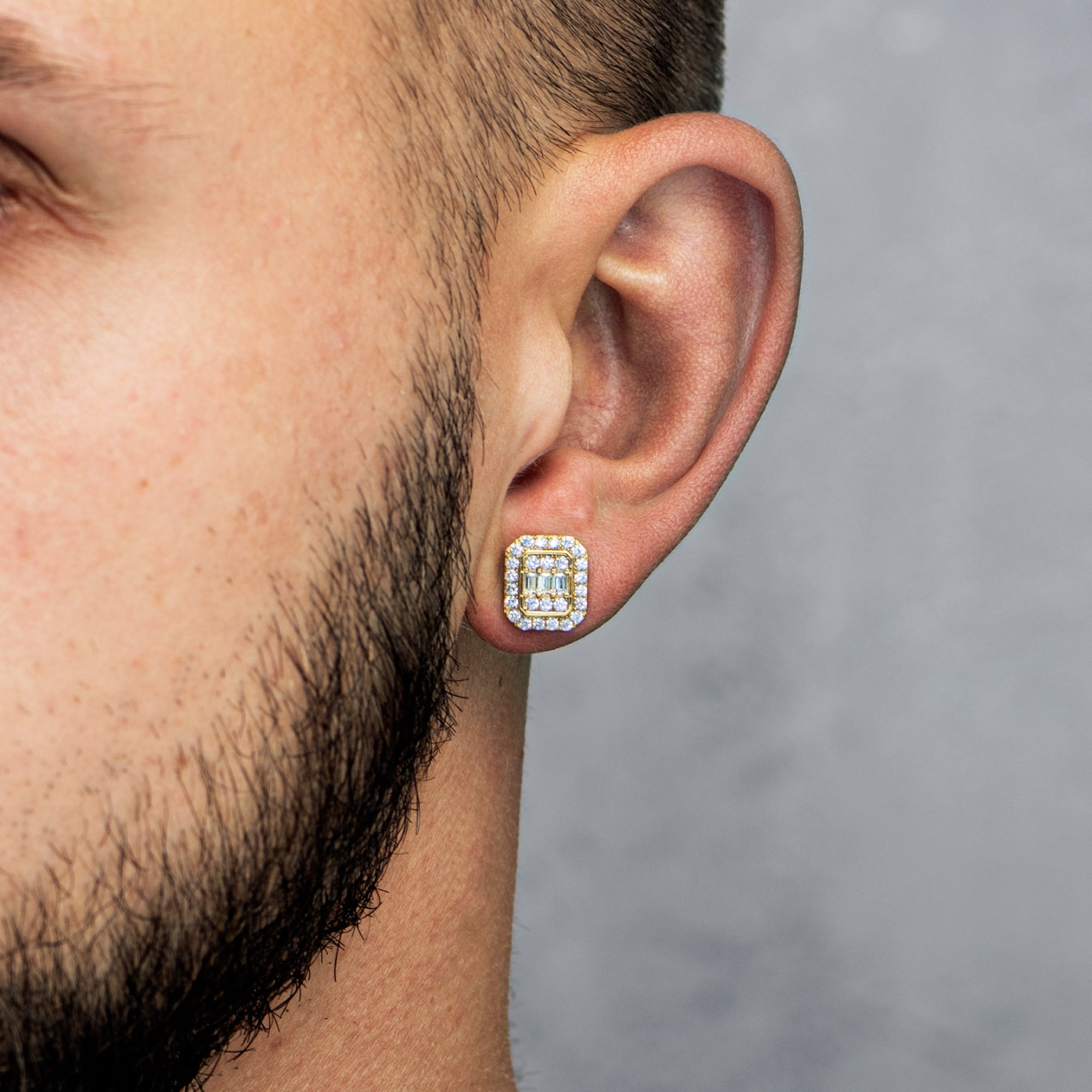 Diamond Stud Baguette Earrings Gold