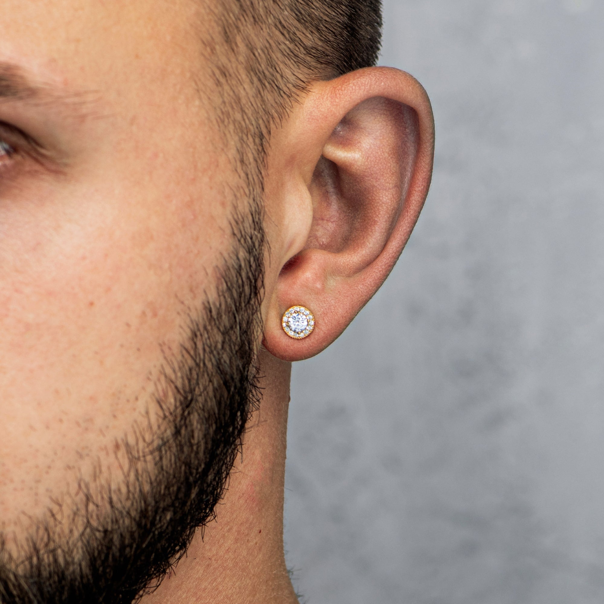 Diamond Halo Stud Earrings Gold