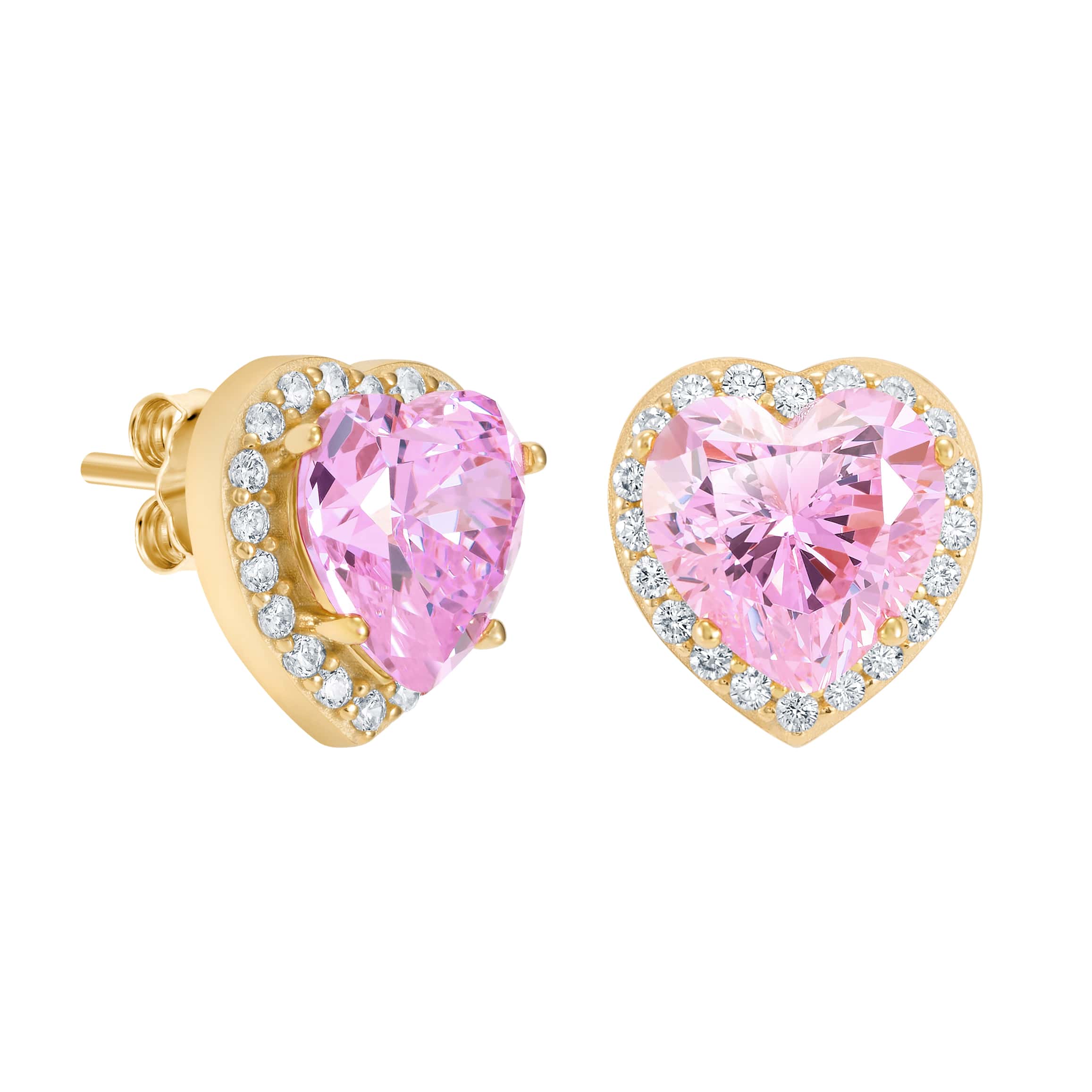 Heart Gem Pink earrings, S925 gold