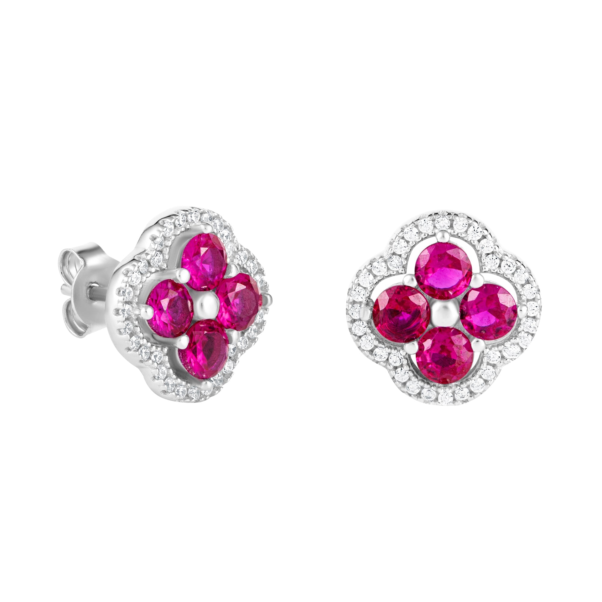 Daisy Pink Earrings White Gold Flower S925