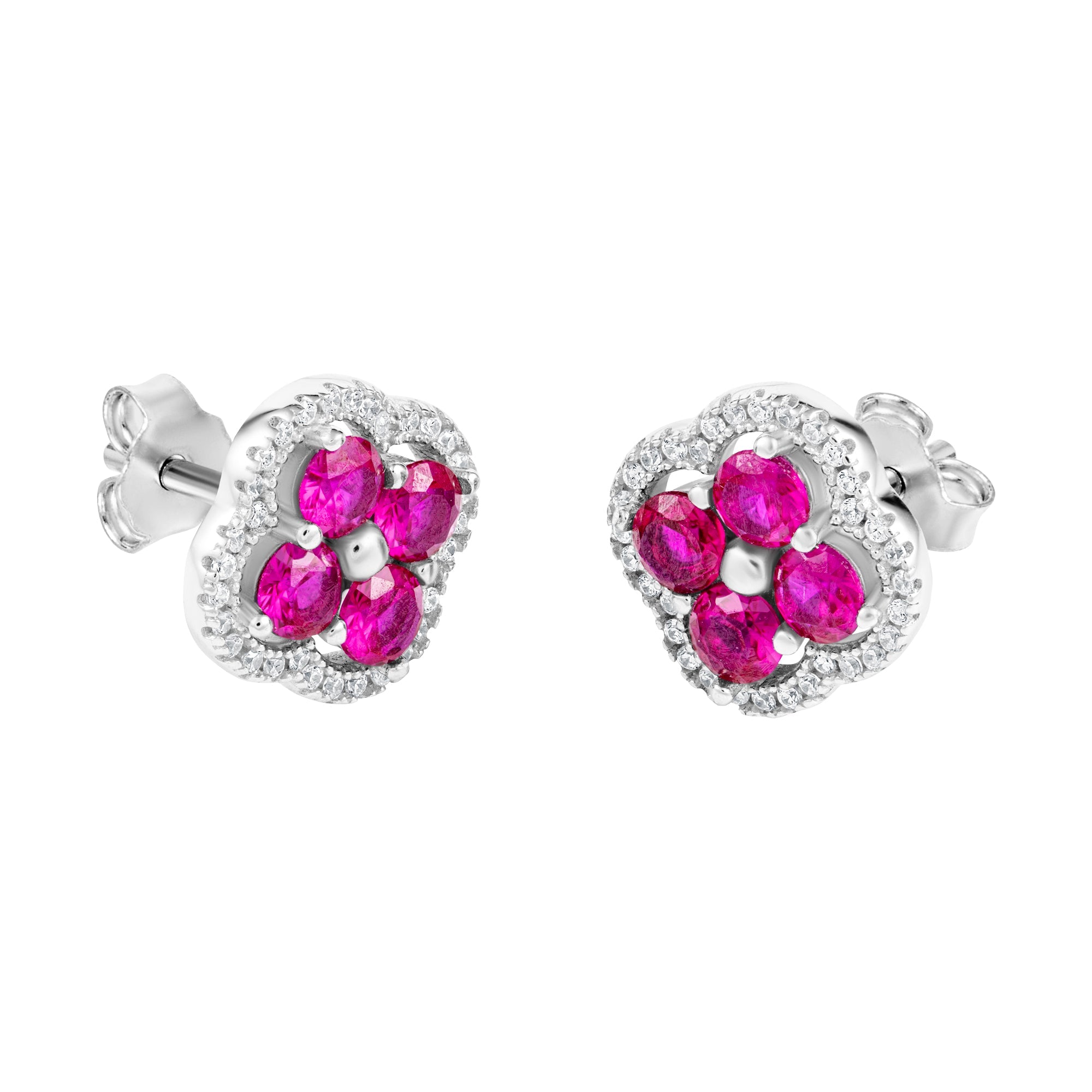 Daisy Pink Earrings White Gold Flower S925