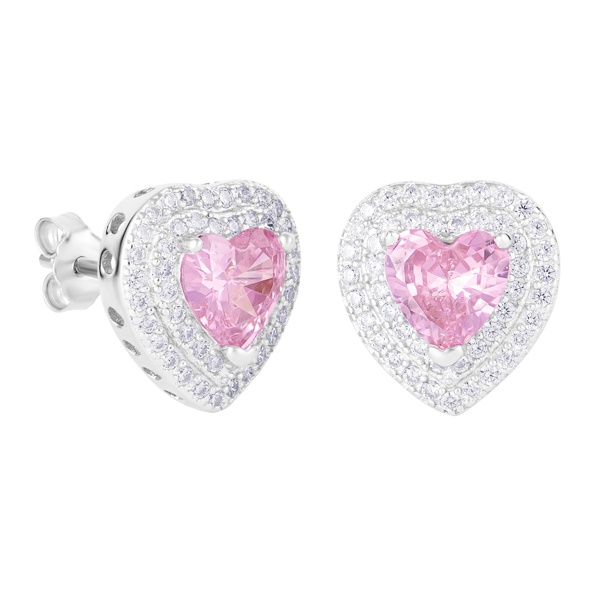Love Heart Pink Earrings, White Gold Heart S925