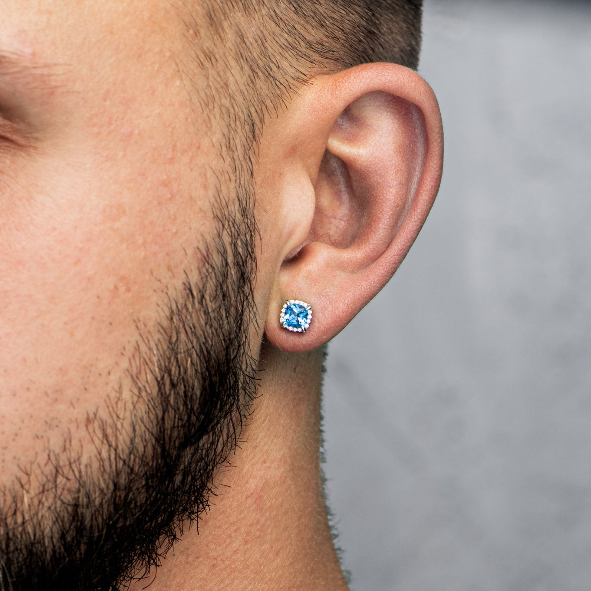 Blue Princess Square Earrings White Gold