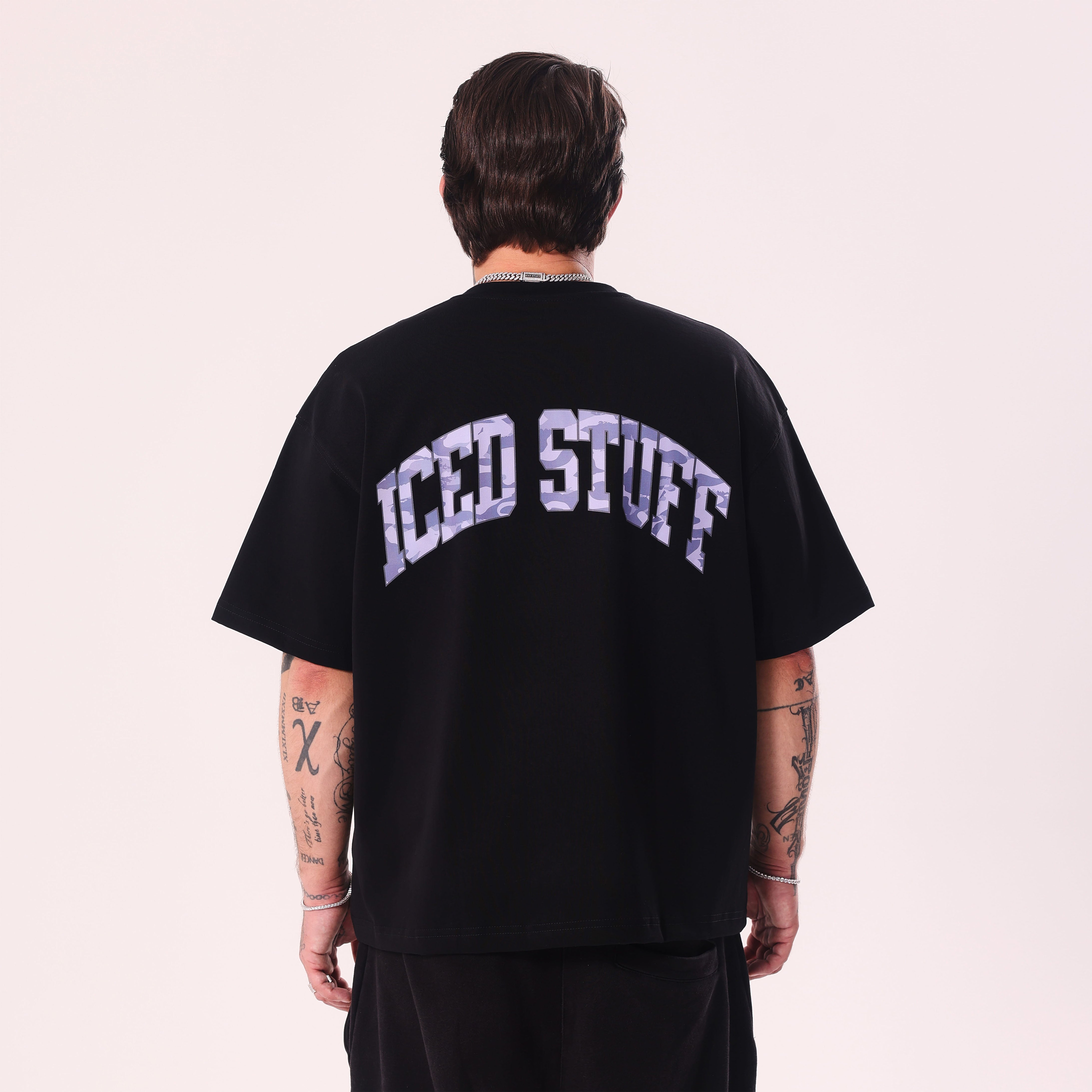 ICED STUFF Camo Black Boxy Fit T-Shirt