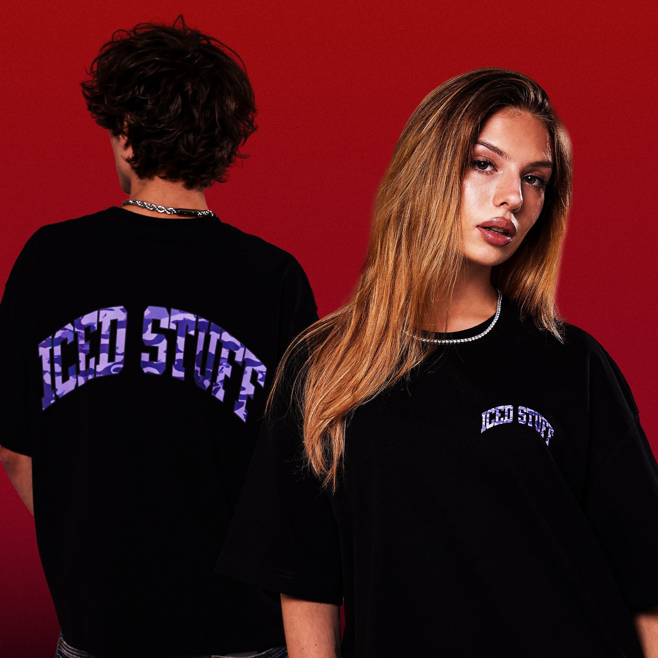 ICED STUFF Camo Black Boxy Fit T-Shirt