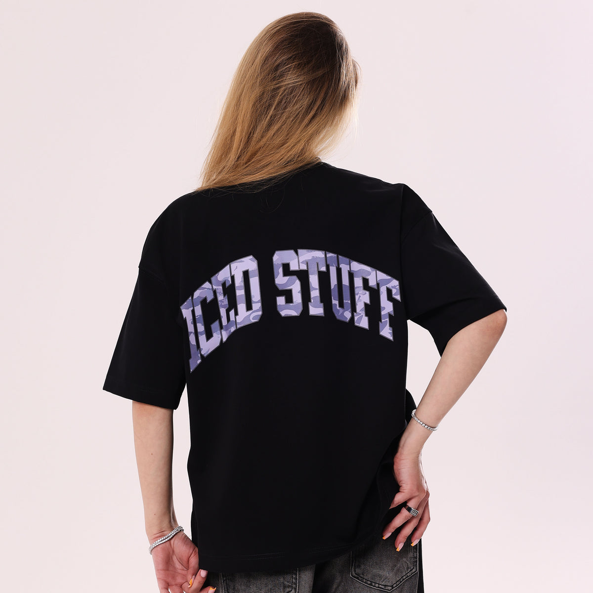 ICED STUFF Camo Black Boxy Fit T-Shirt