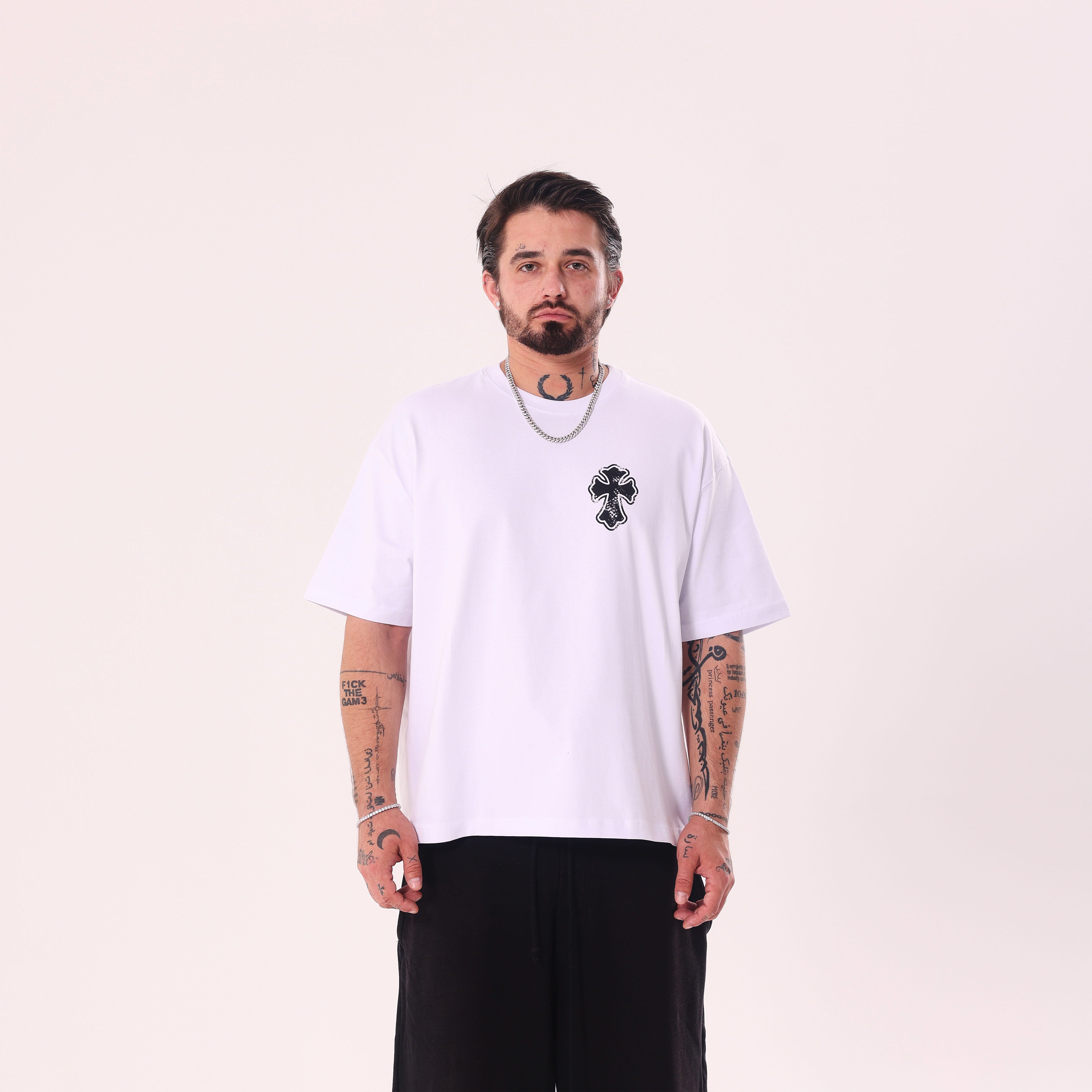 IS Gothic Cross White Boxy Fit T-Shirt