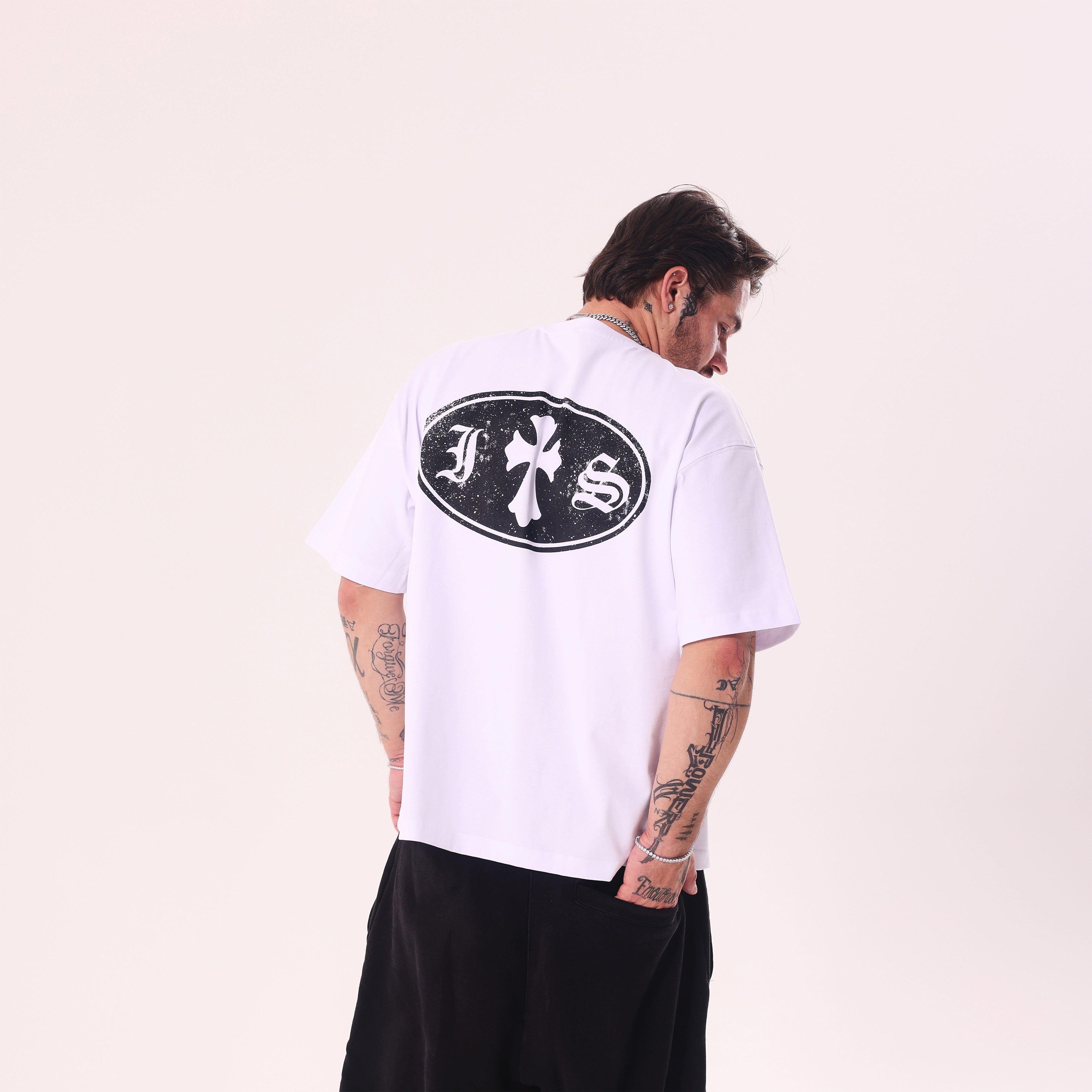 IS Gothic Cross White Boxy Fit T-Shirt