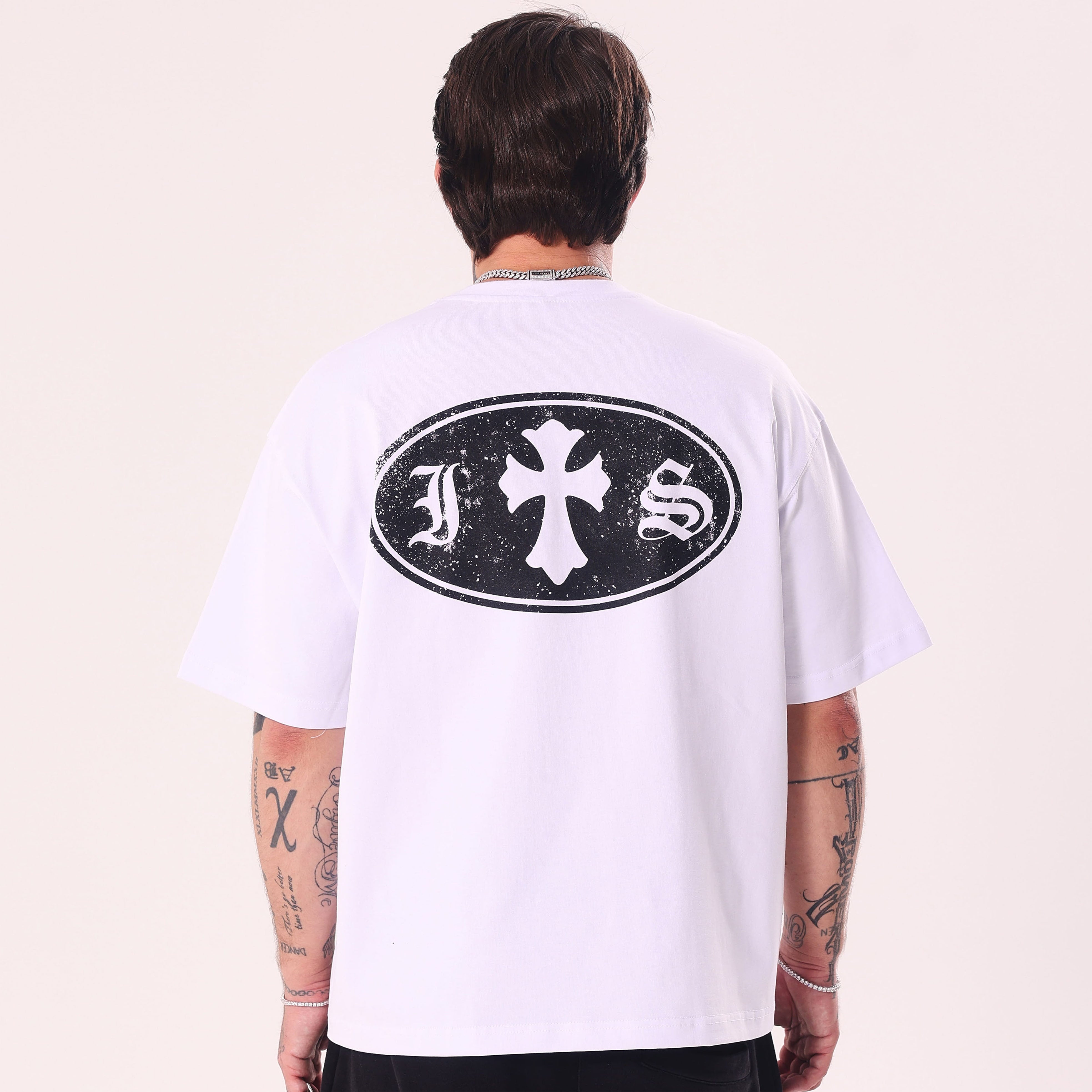 IS Gothic Cross White Boxy Fit T-Shirt