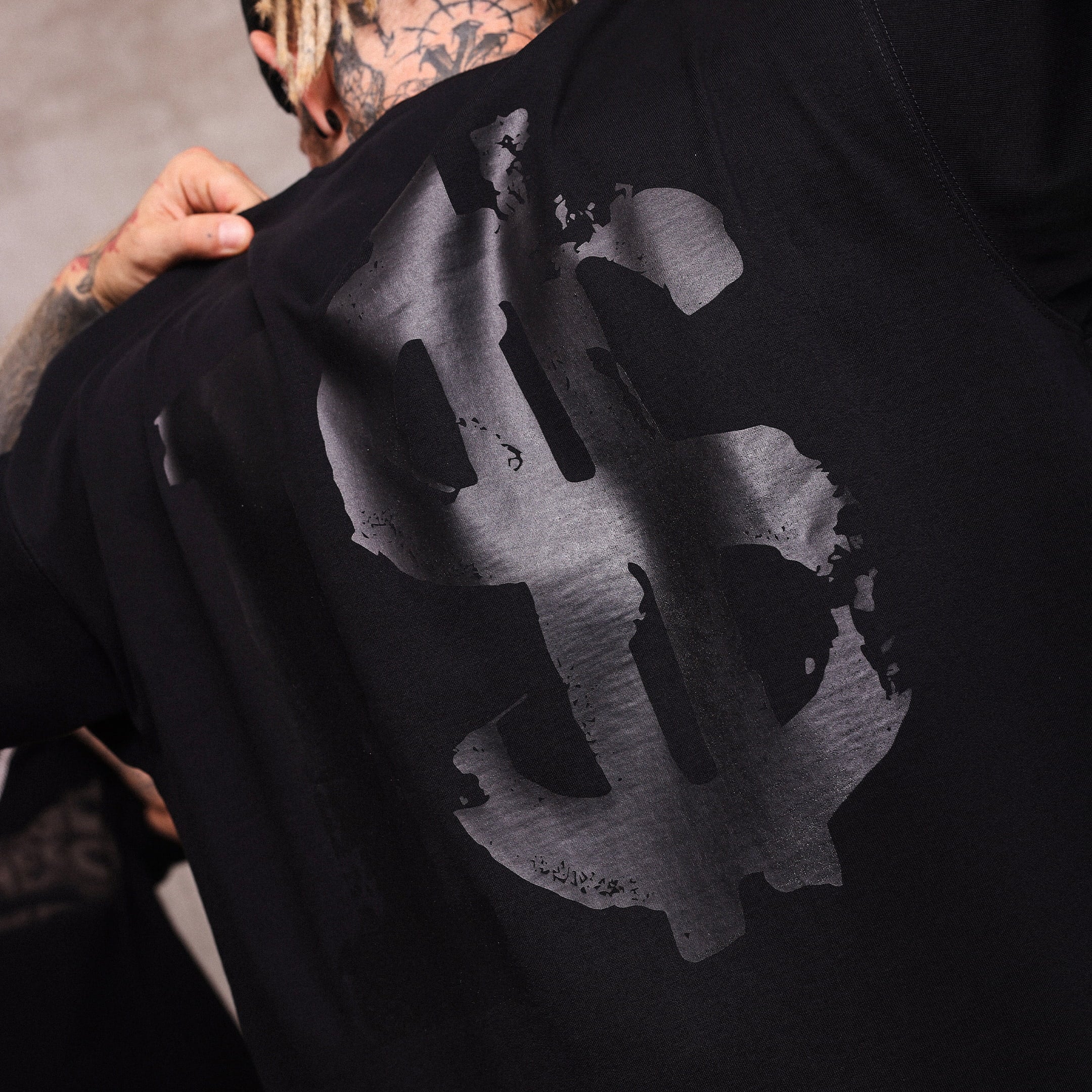 I$ Leather Print Black Boxy Fit T-Shirt