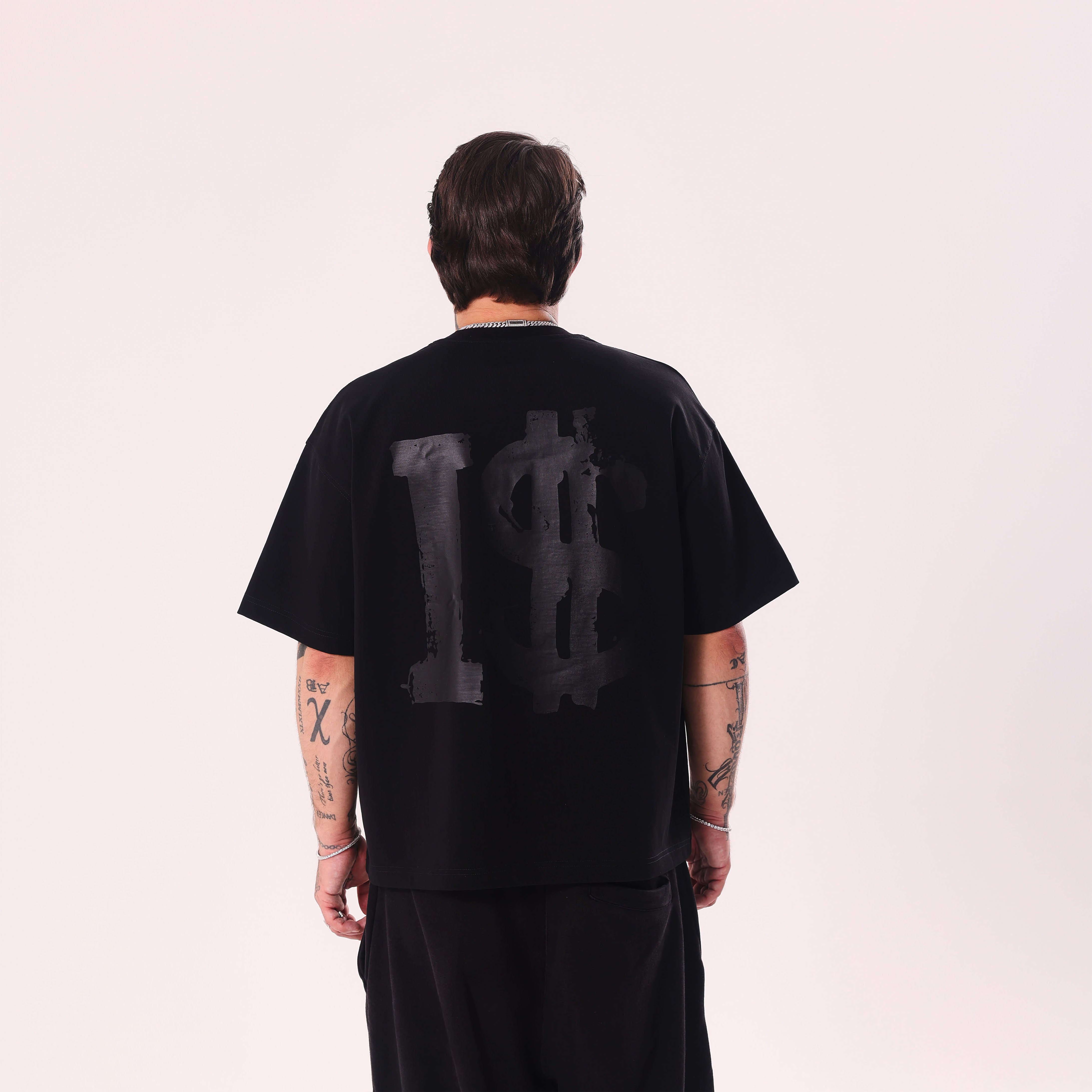 I$ Leather Print Black Boxy Fit T-Shirt