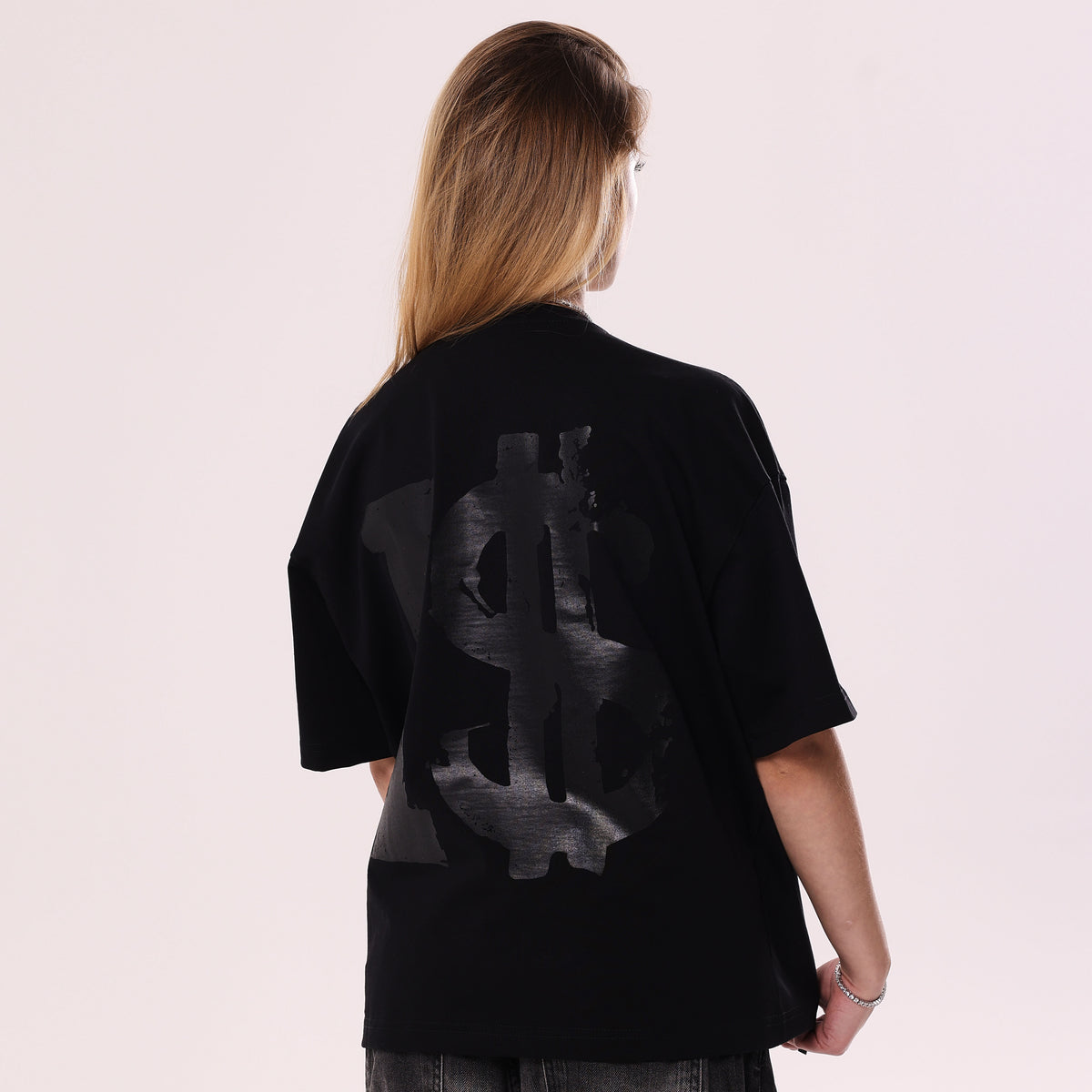 I$ Leather Print Black Boxy Fit T-Shirt