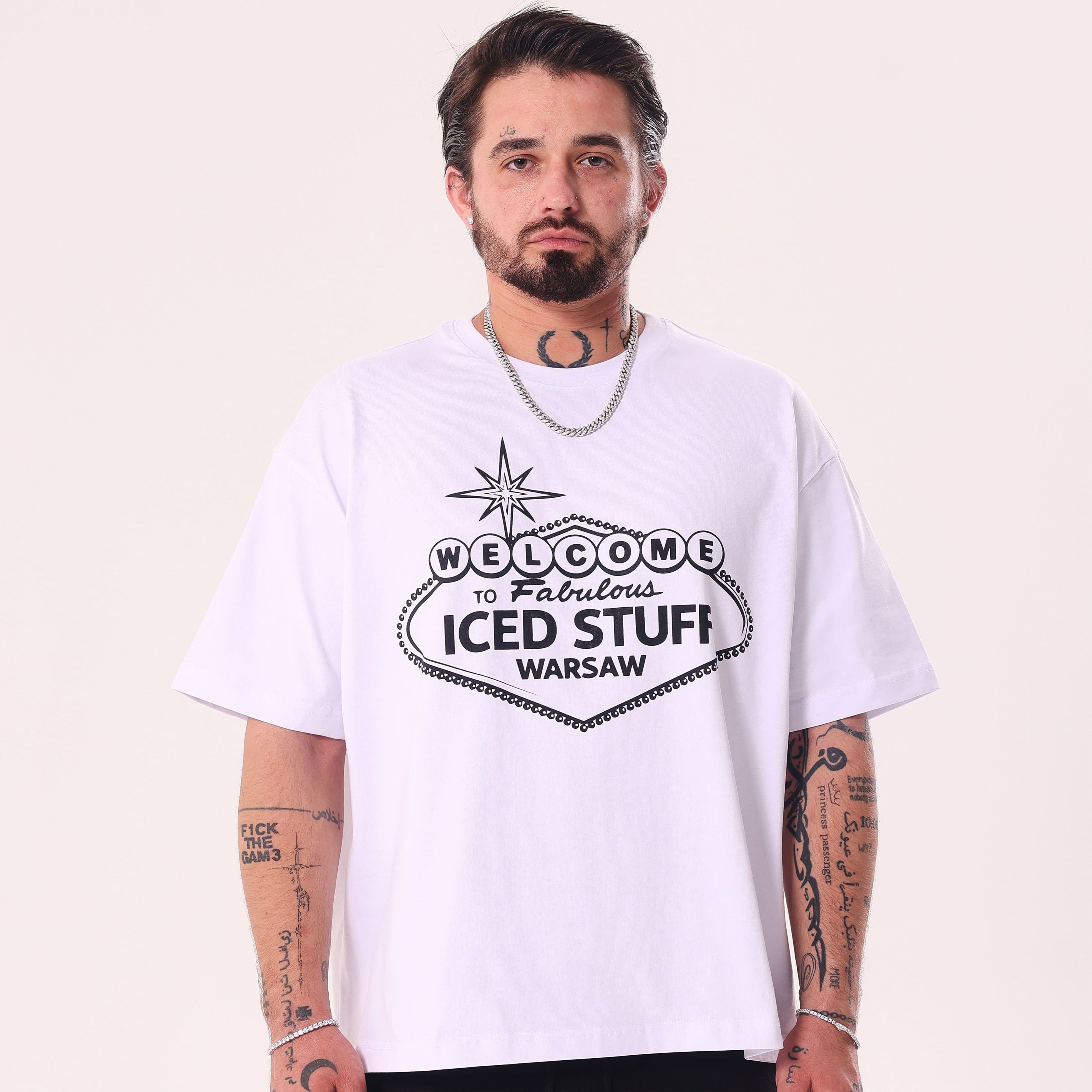 Welcome to ICED STUFF White Boxy Fit T-Shirt