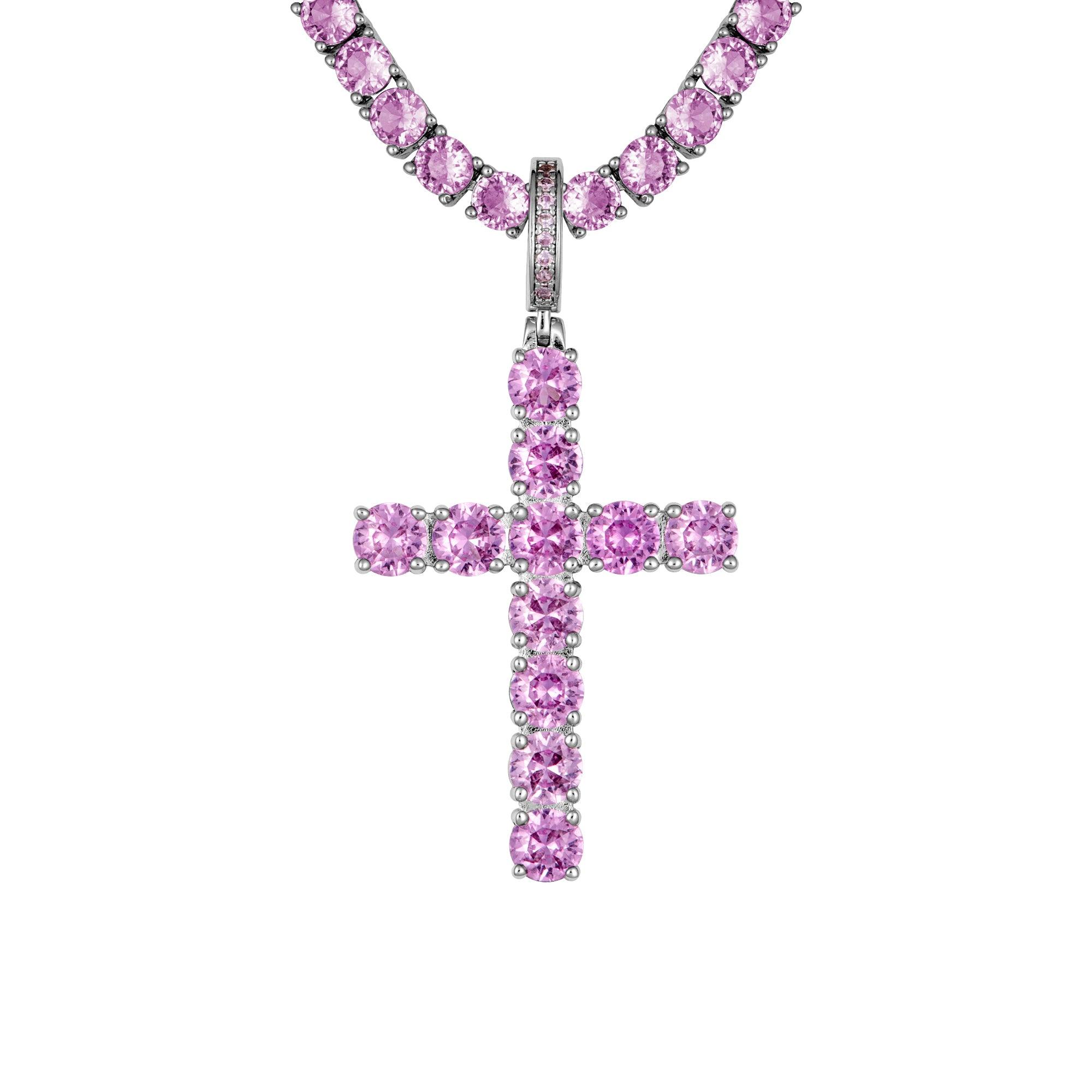 PINK DIAMOND CROSS BIAŁE ZŁOTO - IcedStuff