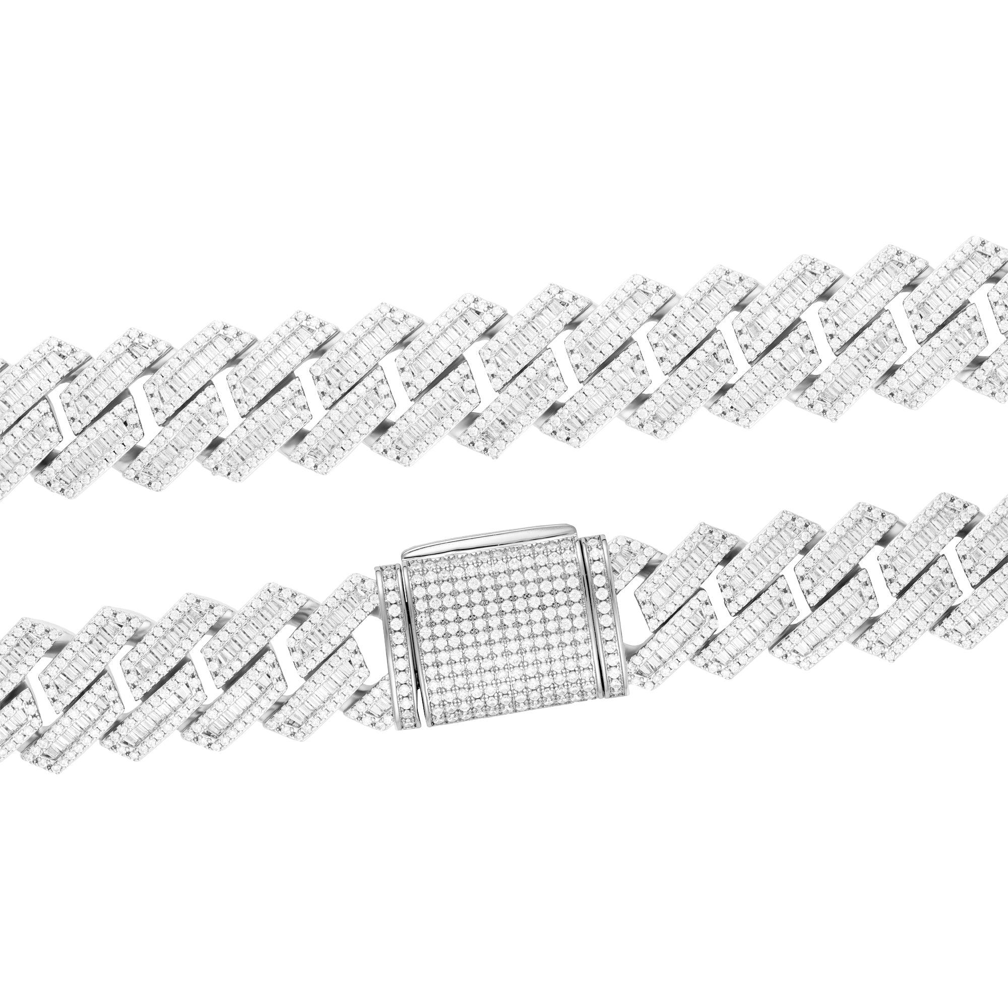 Baguette Prong Cuban Link 15mm Białe Złoto - IcedStuff