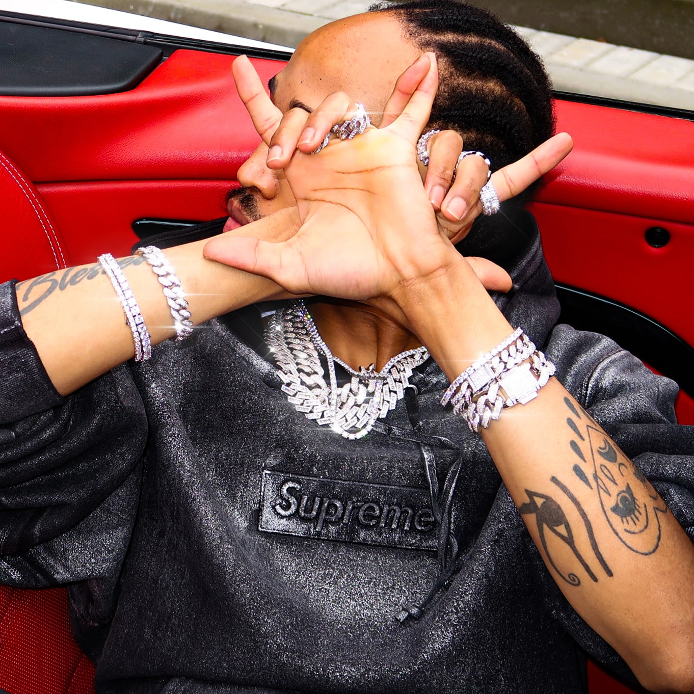 Chaîne à maillons cubains en or blanc avec diamants de 18 mm