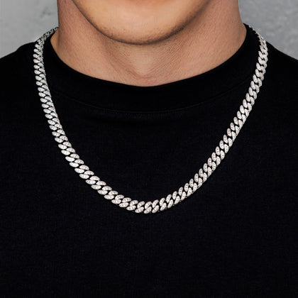Catena a maglie cubane con diamanti, 8 mm, oro bianco