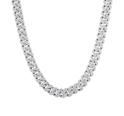 Catena a maglie cubane con diamanti, 8 mm, oro bianco
