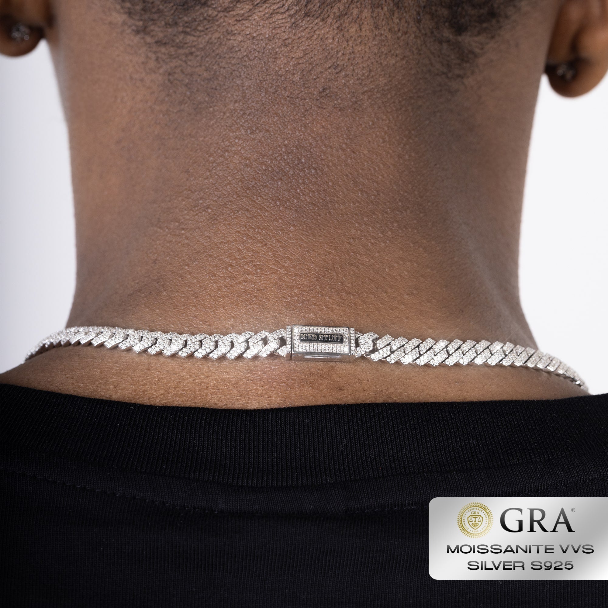 Diamond Prong Cuban Link Chain 8mm Moissanite VVS S925 White Gold