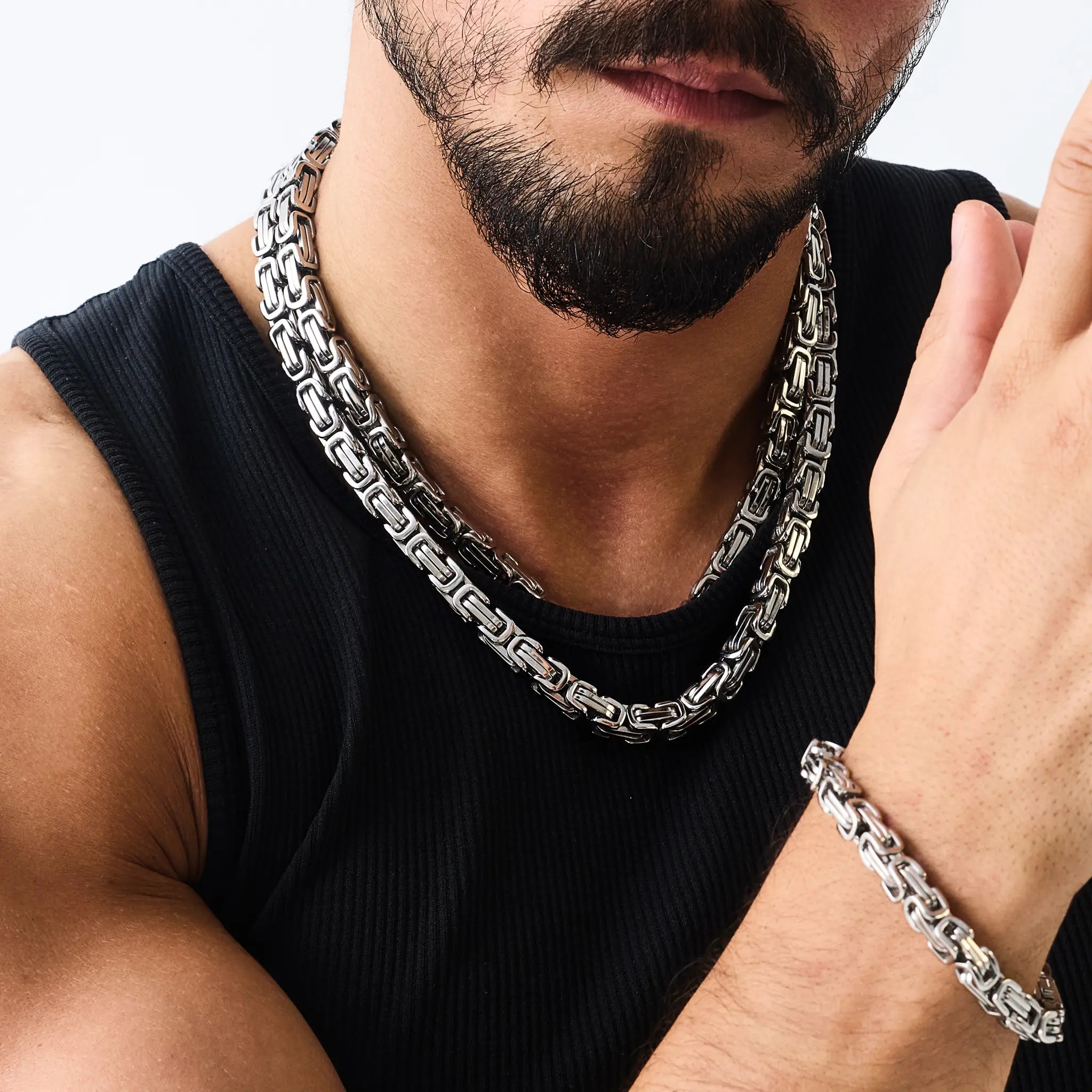 Byzantine Chain 8mm White Gold