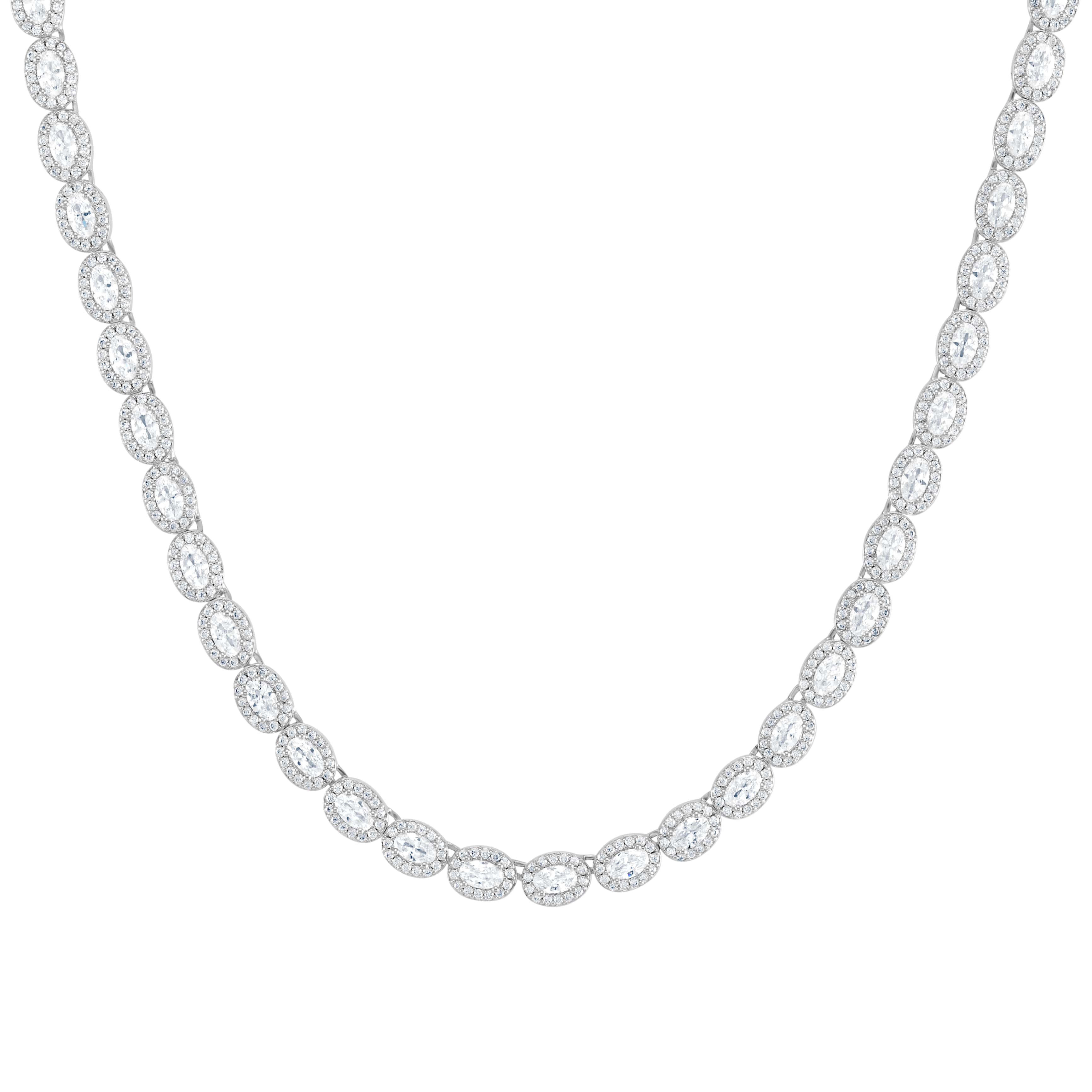 Oval Clustered Tennis Chain 6mm White Gold
