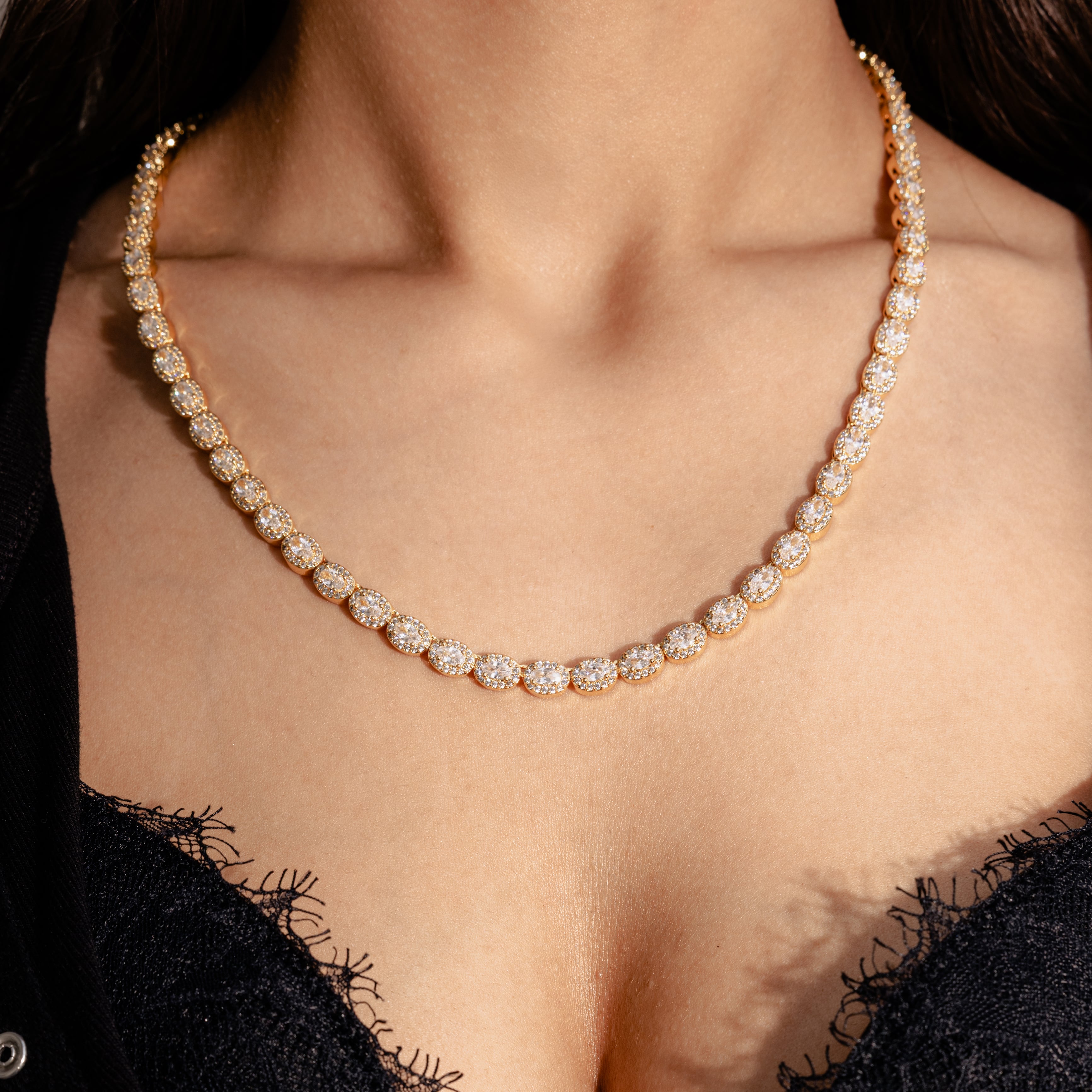 Oval Clustered Tennis Chain 6mm Gold