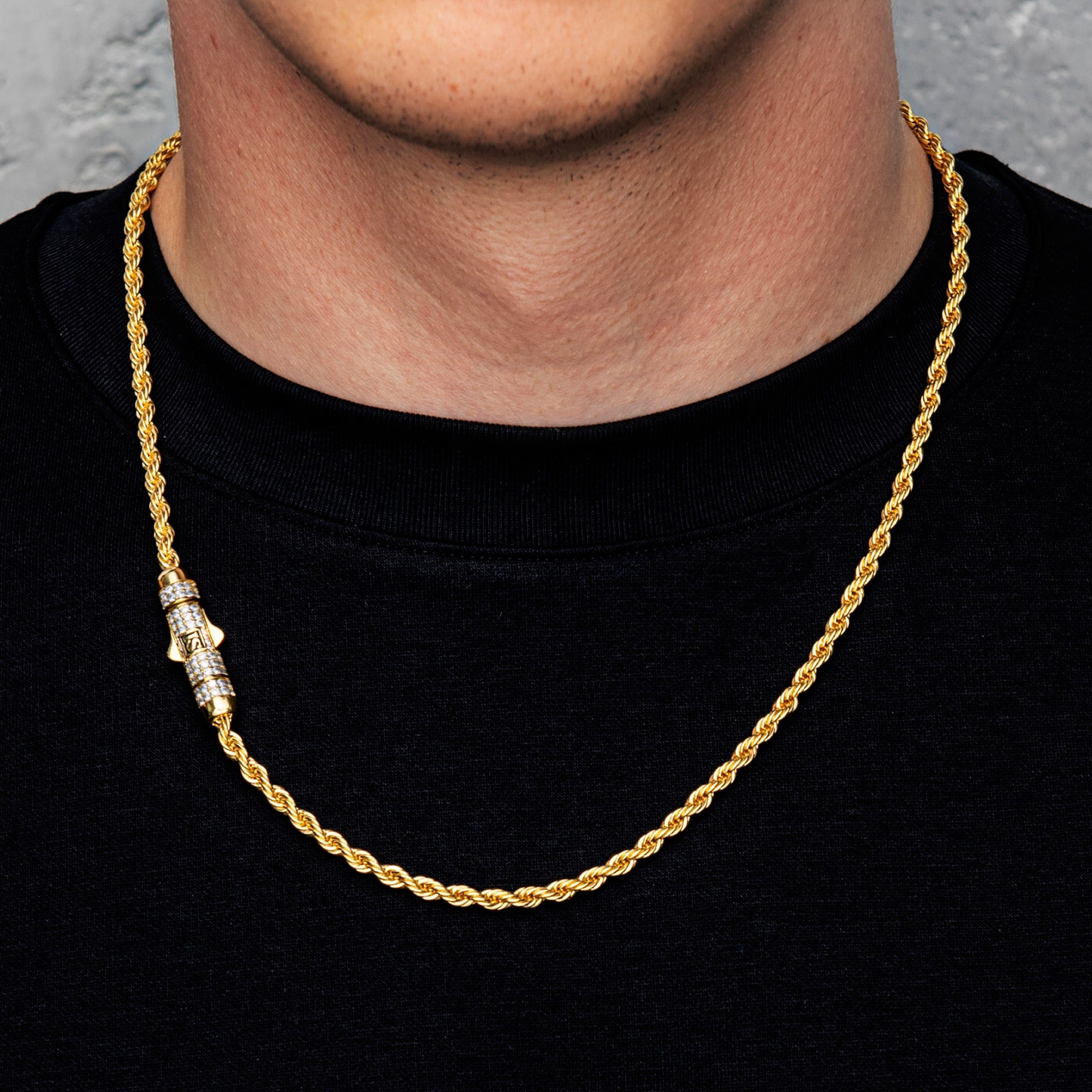 Chaîne torsadée 4 mm avec fermoir diamant en or