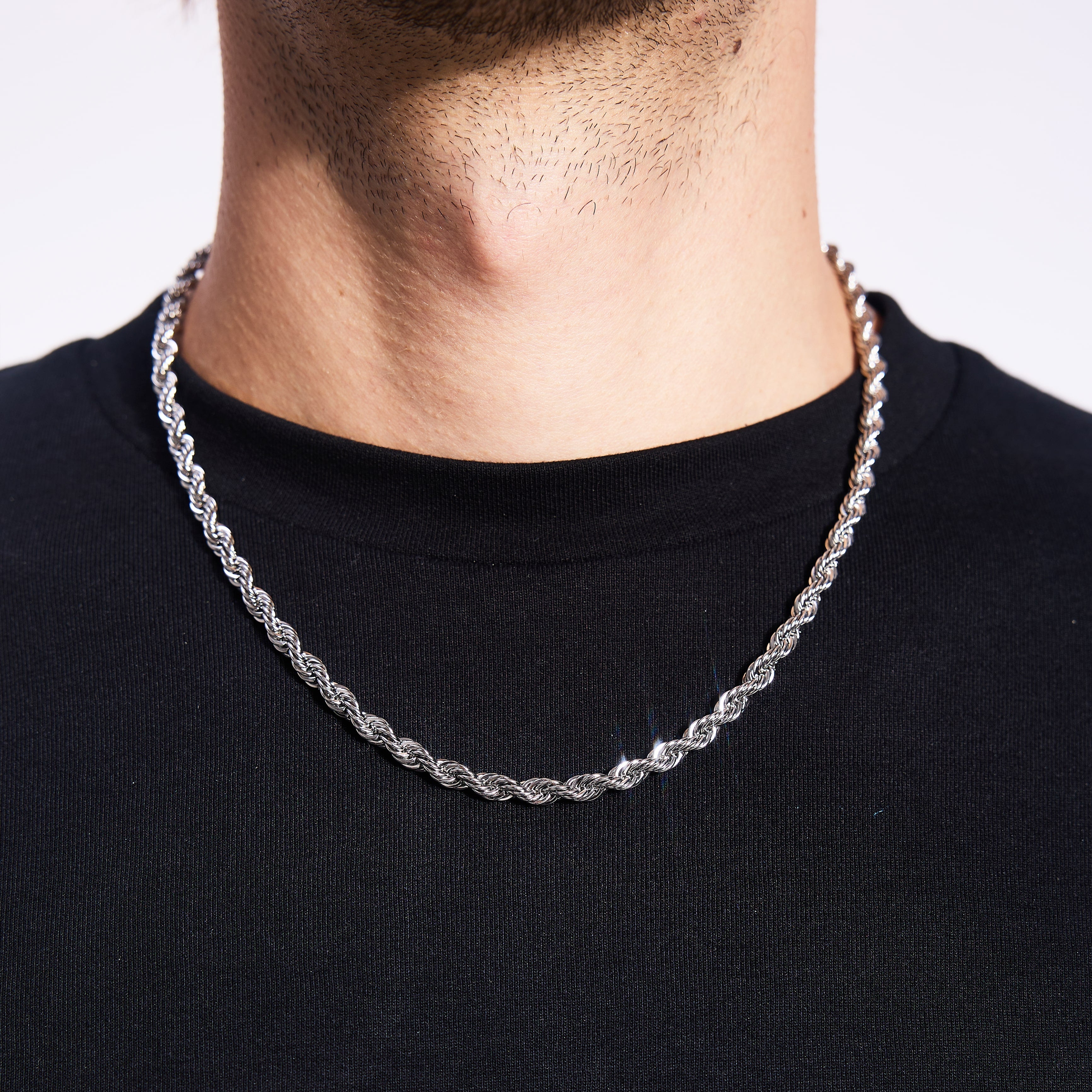 Chaîne corde 5 mm or blanc