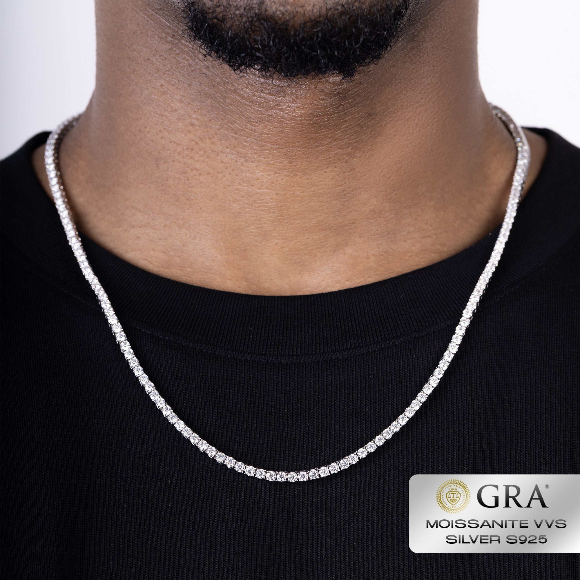 Tennis Chain 3mm Moissanite VVS S925 White Gold