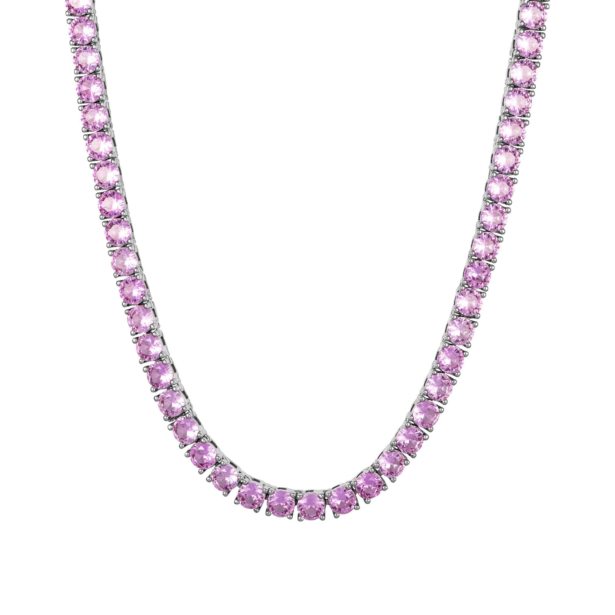 Pink Tennis Chain 4mm Białe Złoto - IcedStuff