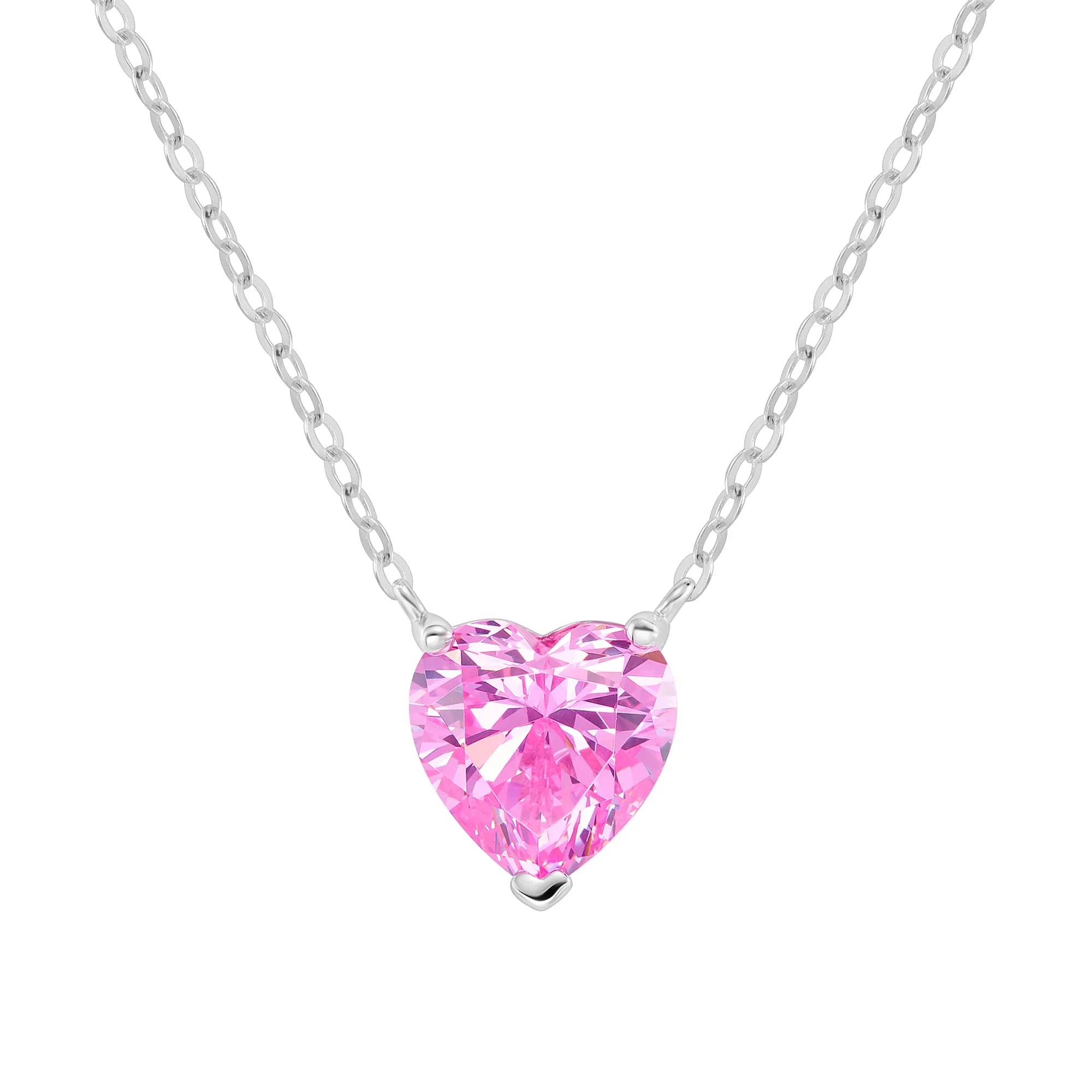 Crystal Heart Pink Necklace in White Gold S925