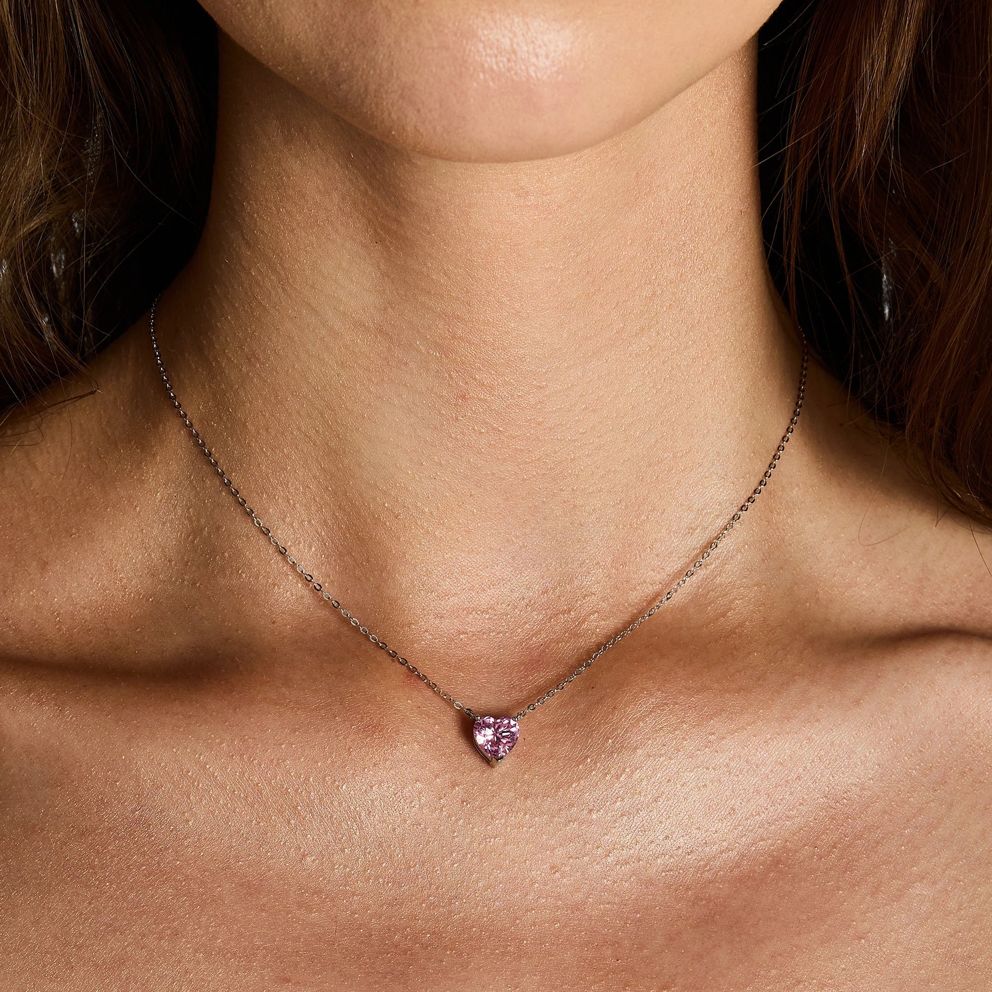 Crystal Heart Pink Necklace in White Gold S925