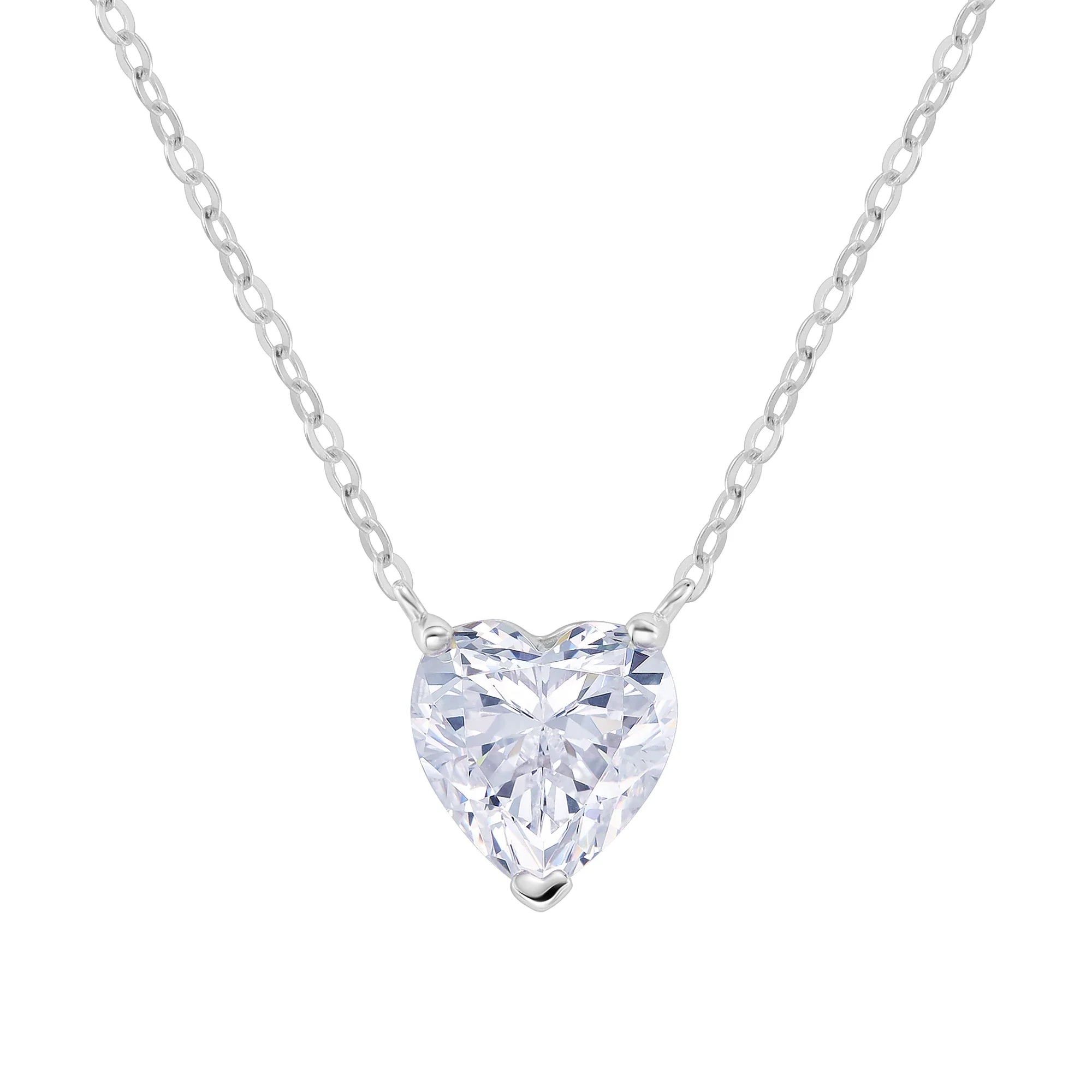 Crystal Heart White Necklace in White Gold S925