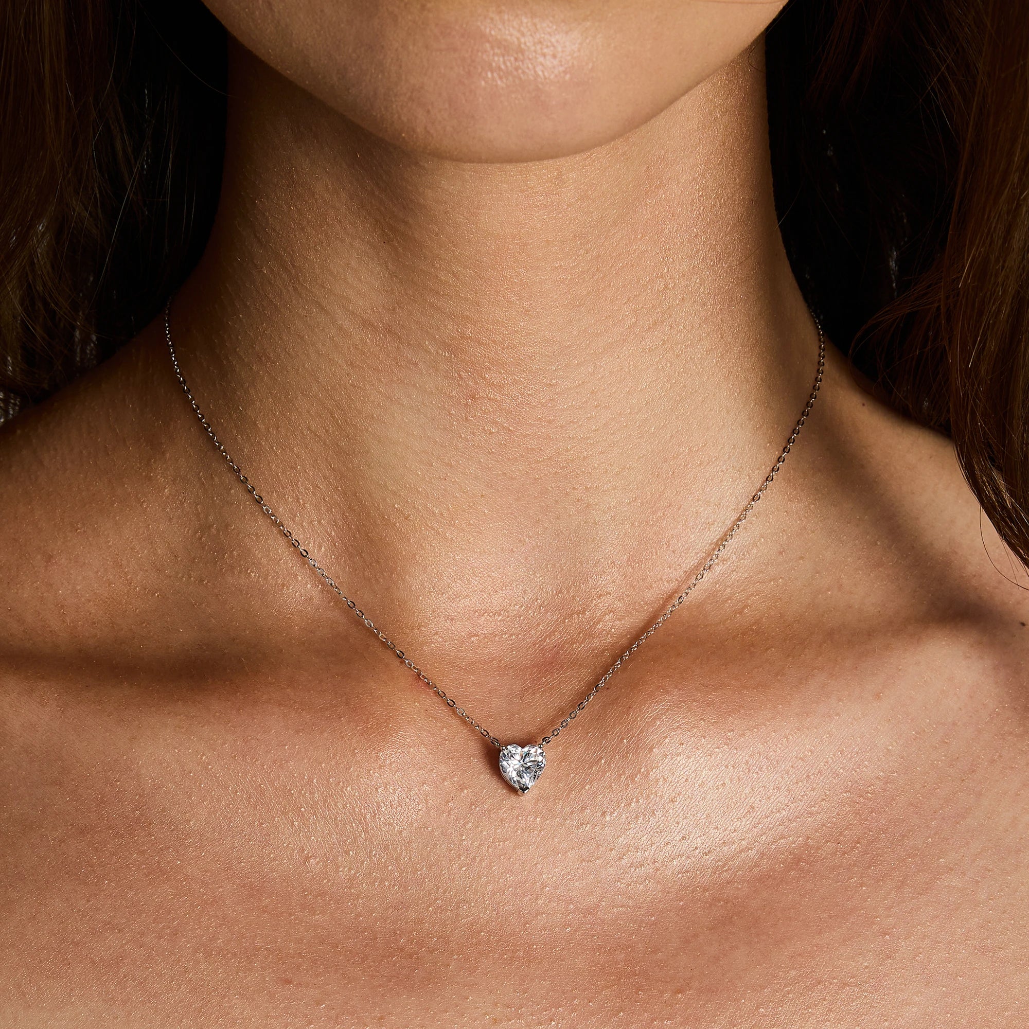 Crystal Heart White Necklace in White Gold S925