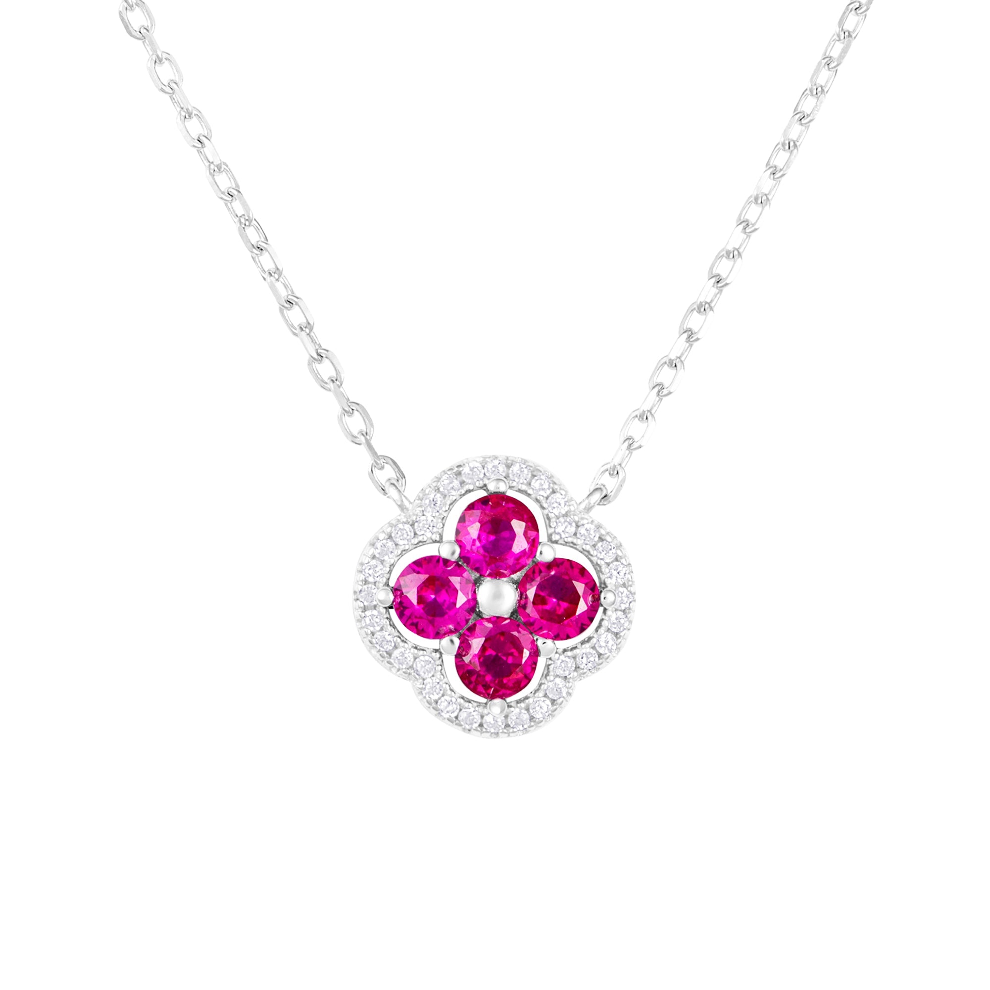 Daisy Pink Necklace in White Gold Flower S925